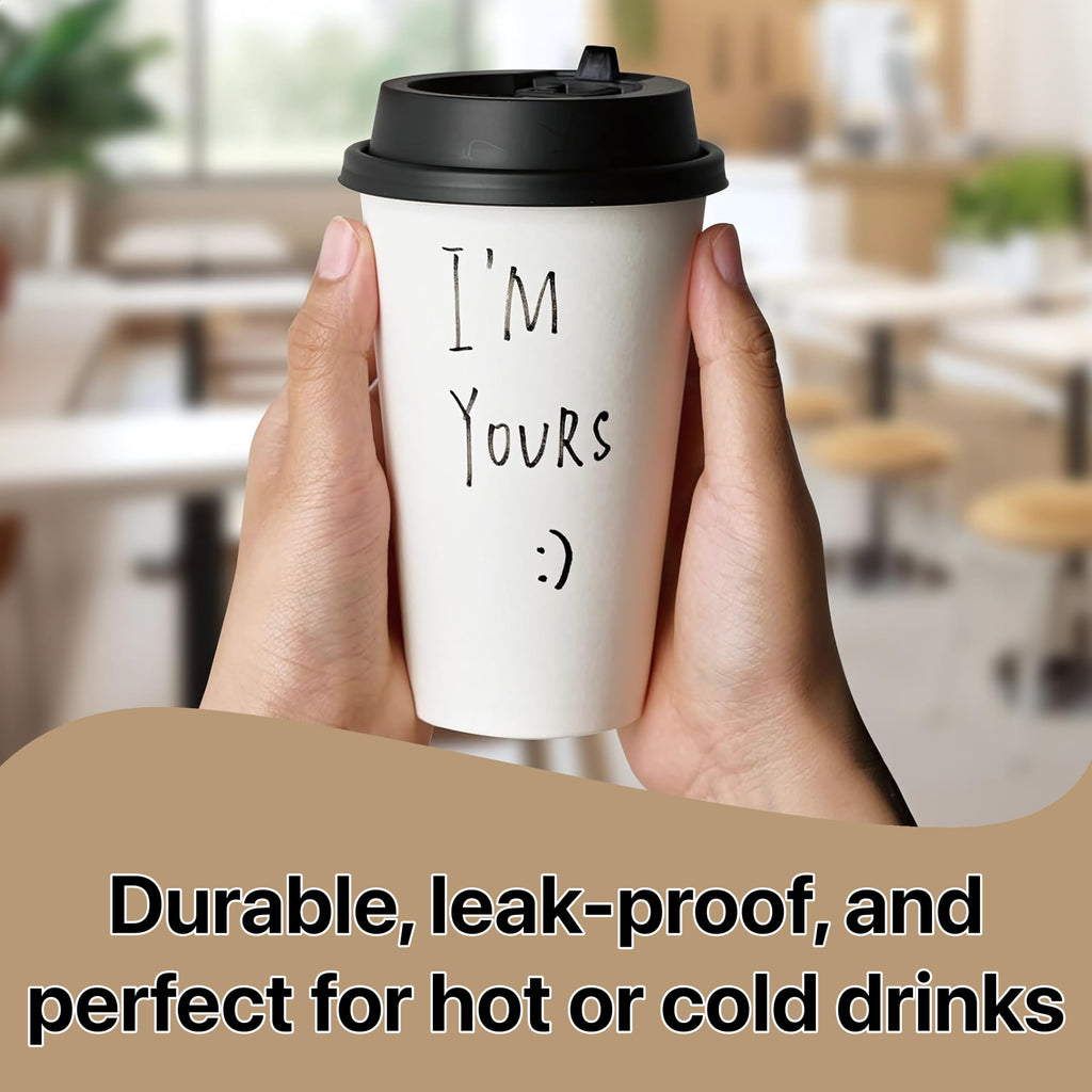 Pokanic Paper White Cups [ oz] with Lids and Sleeves x [10 Set] Disposable Hot Cold Coffee Water Beverage Drinking for School Office Home Kitchen Cafe Restaurant