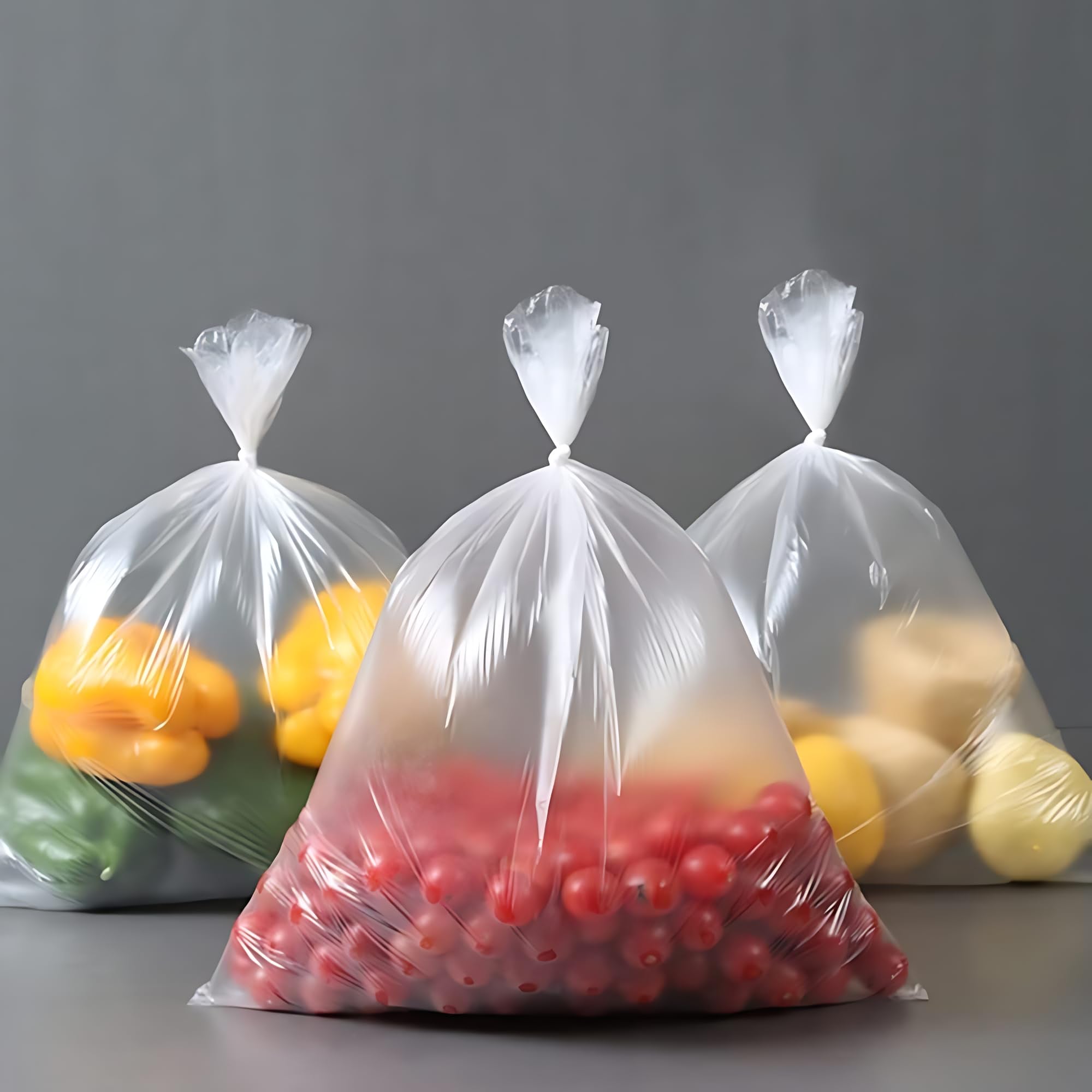 Pokanic Clear Plastic Produce Bags Reusable Washable Freshness Disposable Continuous Roll Easy Peel Off Kitchen Office Grocery Home Use for Produce Food Fruits Bread Storage