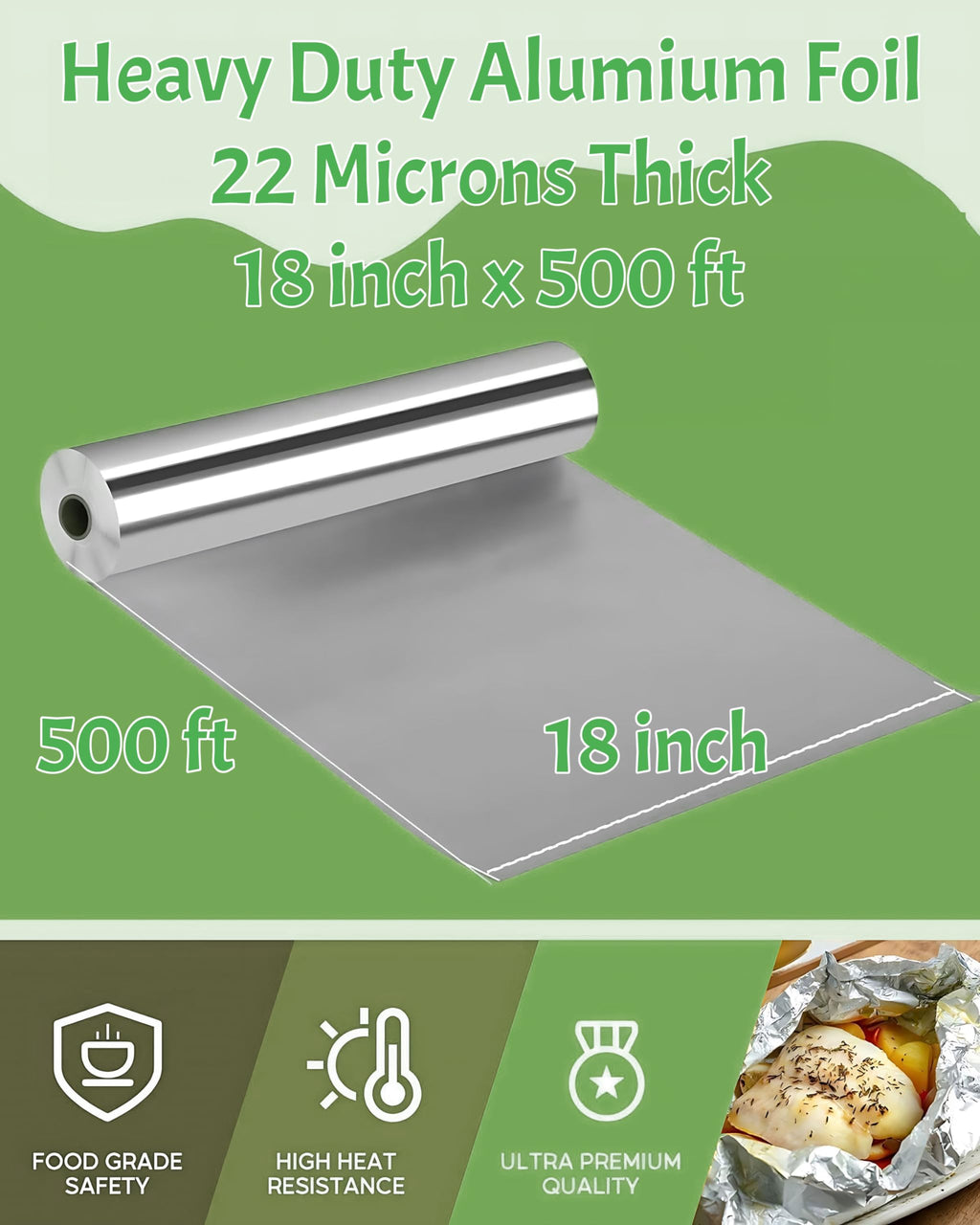 Pokanic Aluminum Foil Wrap Roll Heavy Duty Commercial and Home Use for Food, BBQ, Grilling, Cooking, Baking, Roasting, Party