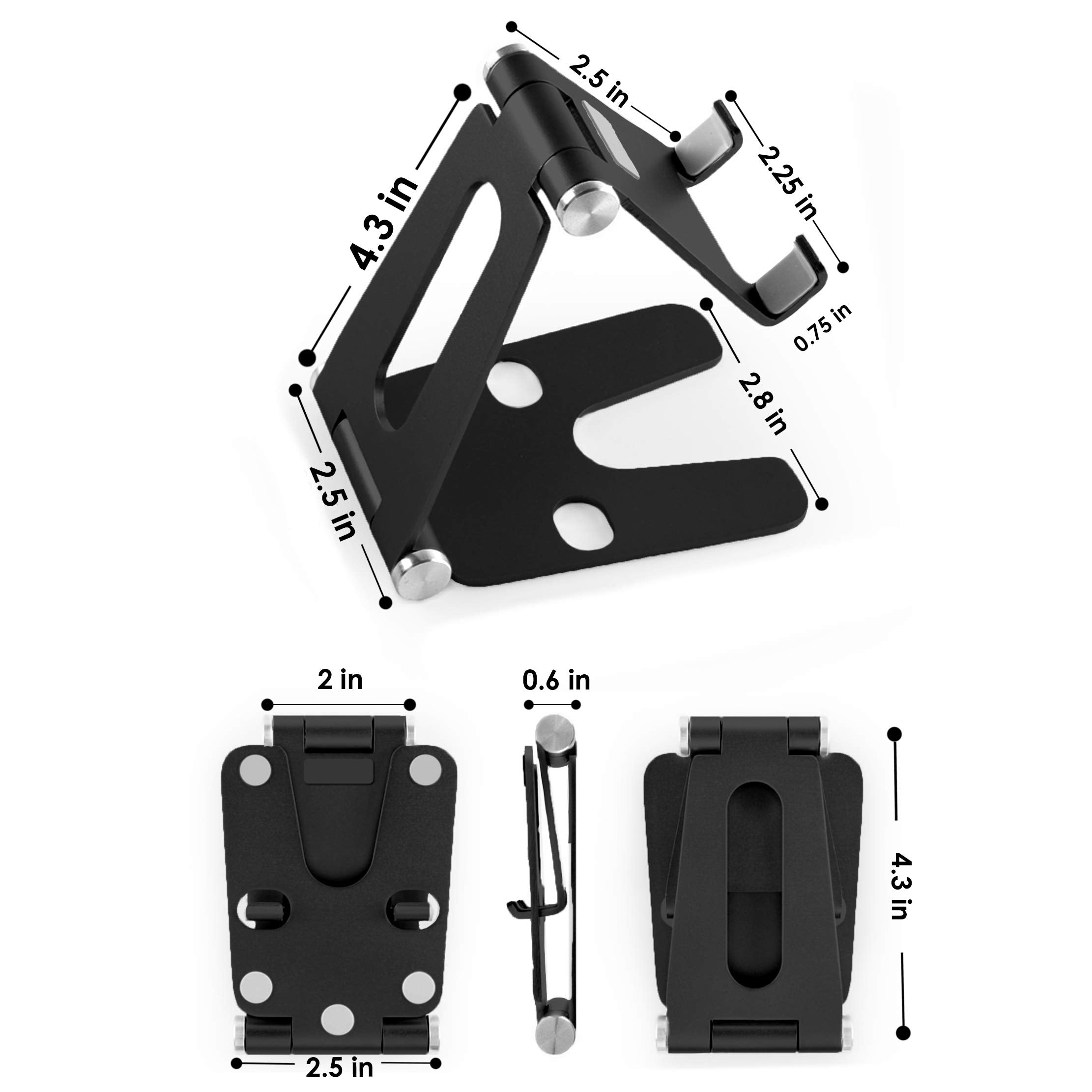 POKANIC Cell Phone Fully Foldable Stand Dock Holder Cradle Mount Organizer Charger Station Table Desk Office School Kitchen Travel Portable Adjustable Multi-Angle Aluminum Pouch