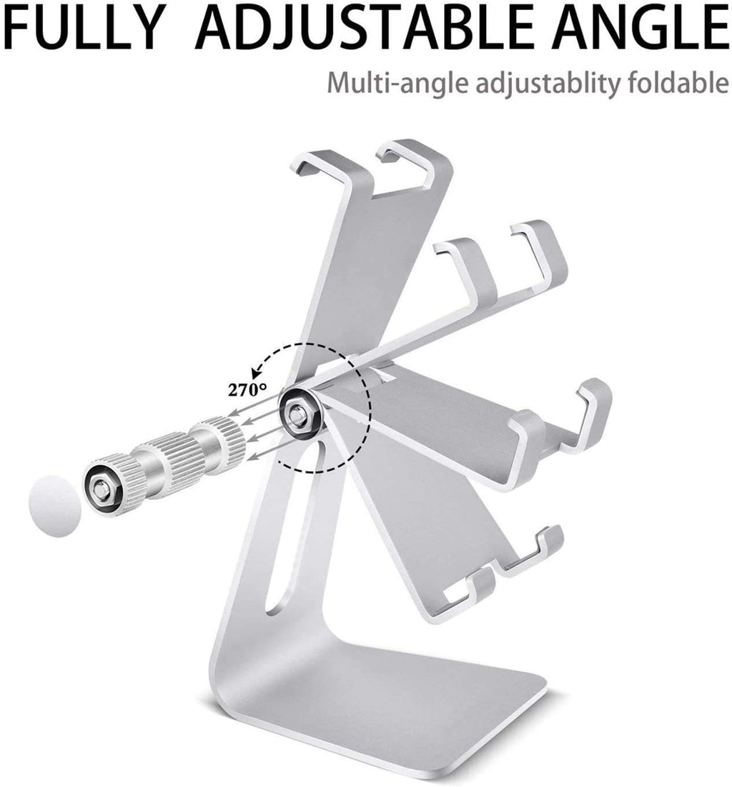 Pokanic Phone & Tablet Stand Adjustable Multi‑Angle Aluminum Phone & Tablet Stand Non‑Slip Dock/Cradle/Charging Station for Desktop, Bed, Kitchen, Office