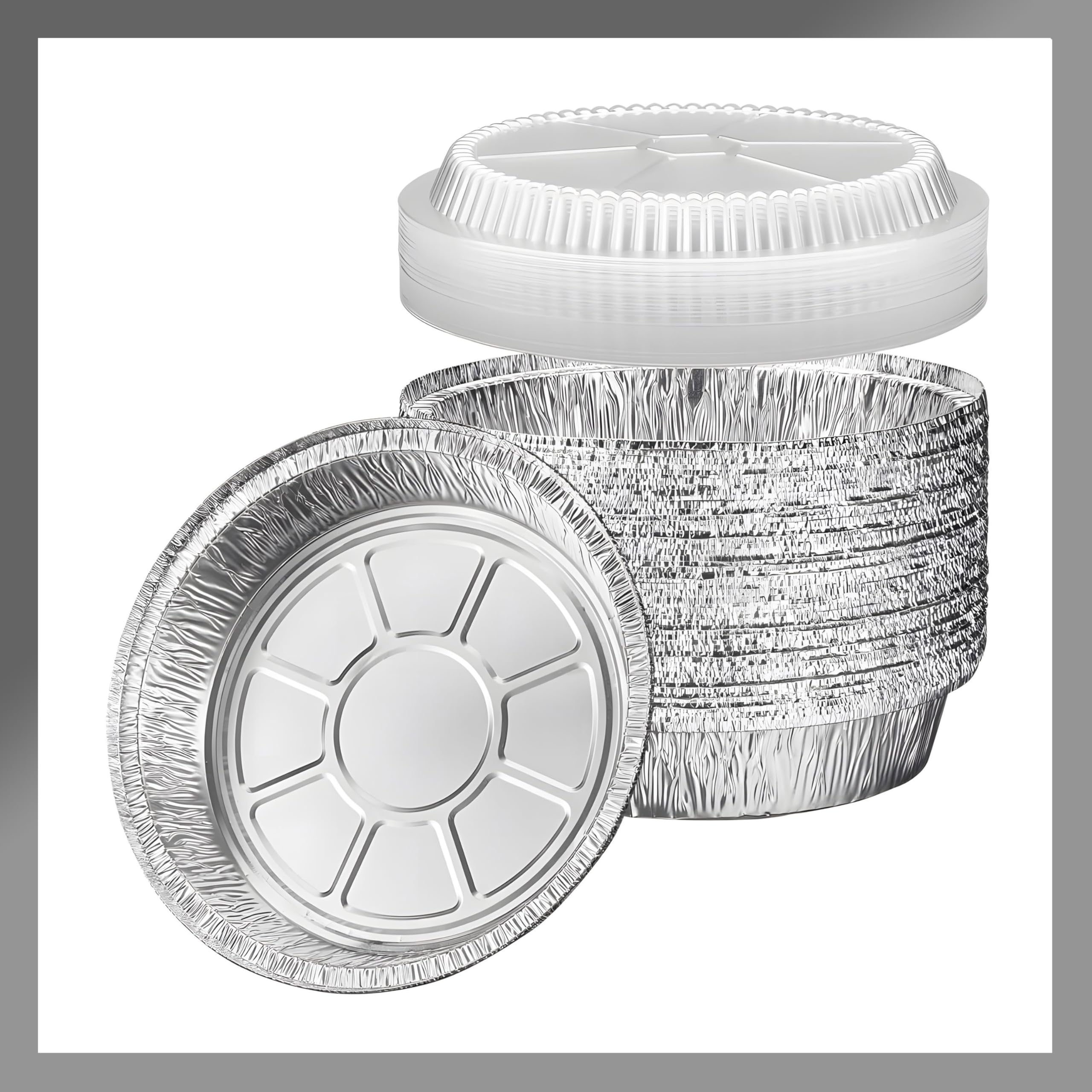 Pokanic Aluminum Foil Pans Round with Clear Dome Lids Recyclable Disposable Containers Straight Walls for Storing, Baking, Meal Prep & Reheating Freezer & Oven Safe