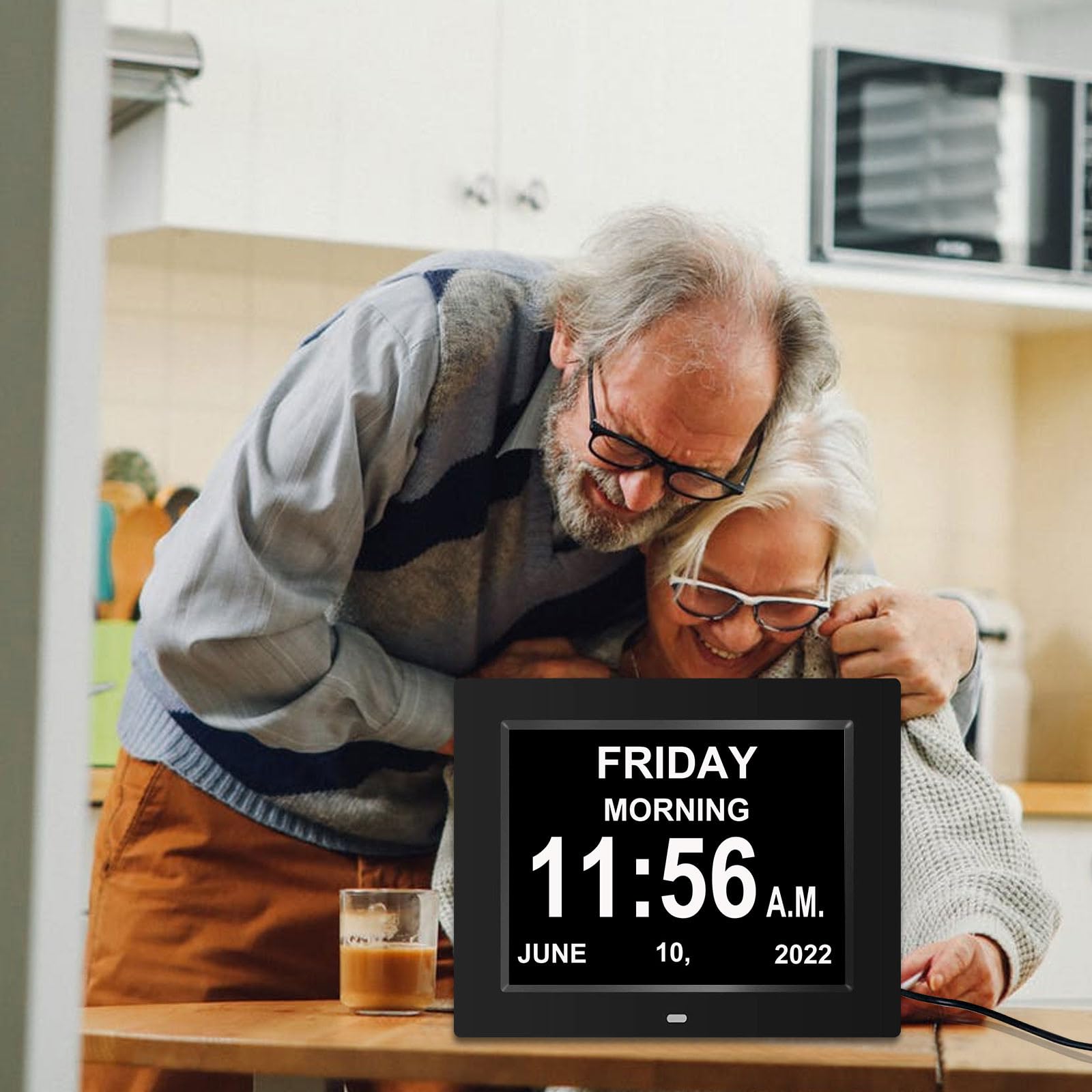 Pokanic Digital Calendar Date Multi Alarm Clock 8 inch Large Display Auto-Dimming Electic Desk Table Wall Mount Office, Home, Kitchen, Room, School, Bedroom, Living Room
