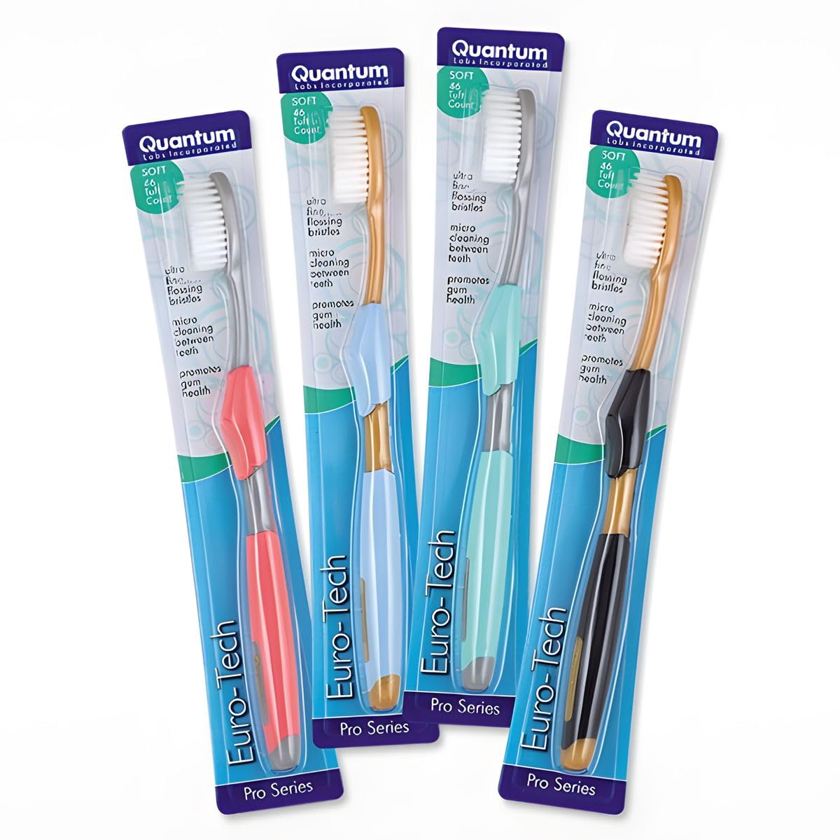 Euro-Tech Toothbrush [4 Pack] Pro Seires Assorted Colors Ultra Fine Original Compatible with Quantum Brush
