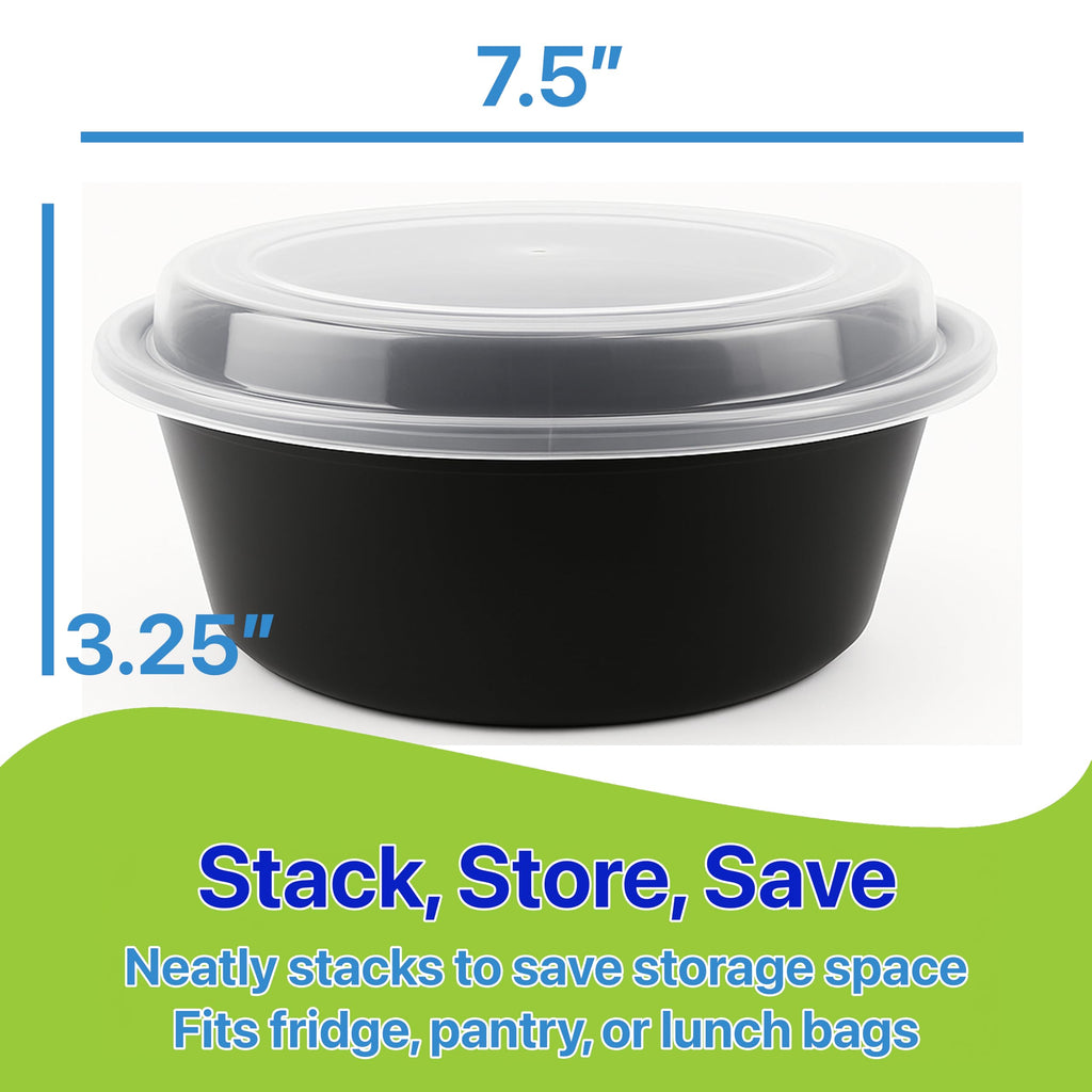 Pokanic Meal Prep Containers Round [ Set] x [ oz] with Lids, 1 compartment, Stackable, Reusable, Leakproof, Food Safe, Microwave, Freezer & Dishwasher Safe for Food Prep Storage
