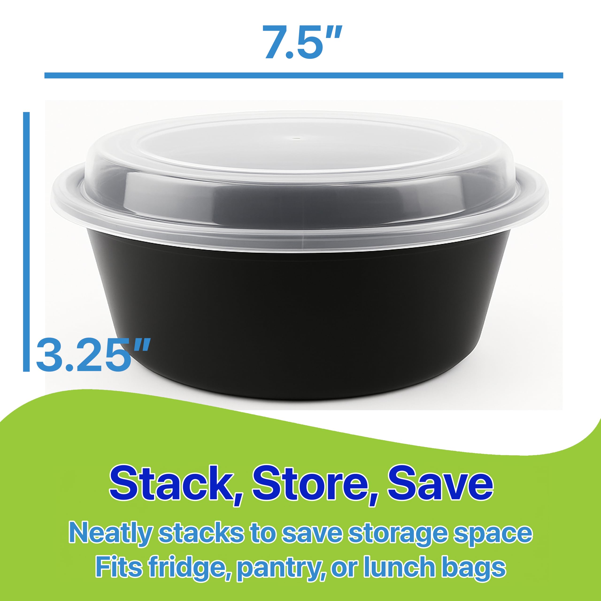 Pokanic Meal Prep Containers Round [ Set] x [ oz] with Lids, 1 compartment, Stackable, Reusable, Leakproof, Food Safe, Microwave, Freezer & Dishwasher Safe for Food Prep Storage