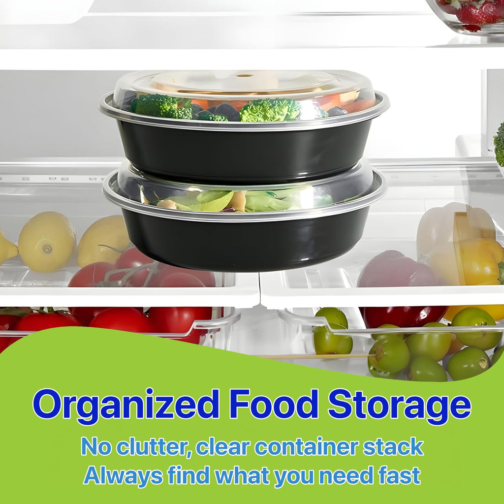 Pokanic Meal Prep Containers Round [ Set] x [ oz] with Lids, 1 compartment, Stackable, Reusable, Leakproof, Food Safe, Microwave, Freezer & Dishwasher Safe for Food Prep Storage