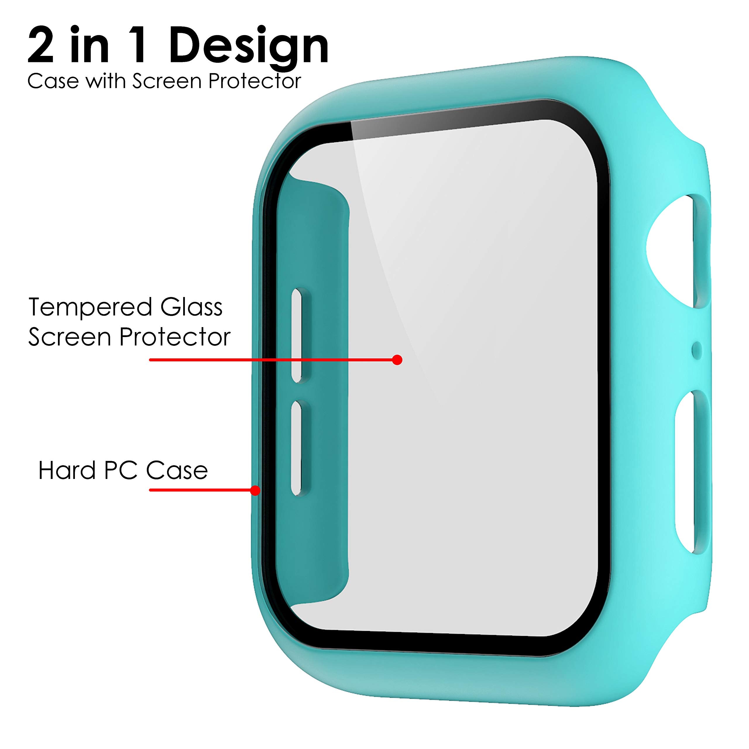 Pokanic [2 Pack Compatible with Apple Watch 9 8 7 6 5 4 3 2 1 SE Series iWatch 9H Tempered Glass Case Full Screen Protector Cover Scratch