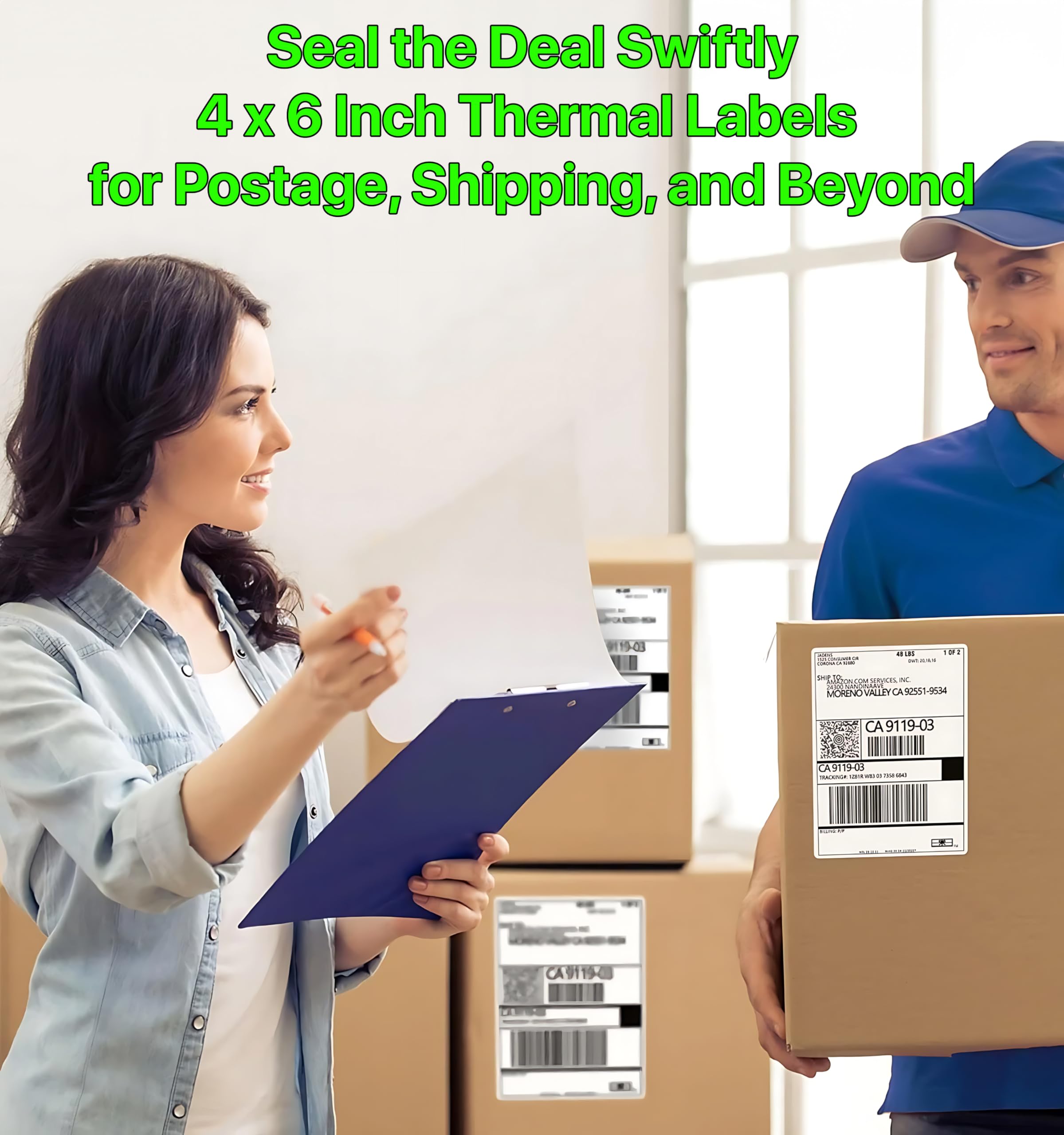 Pokanic Fanfold 4 x 6 inch Thermal Labels Stack Direct White Strong Adhesive Perforated Postage Shipping Printer Compatible with Zebra SNBC Epson Rollo