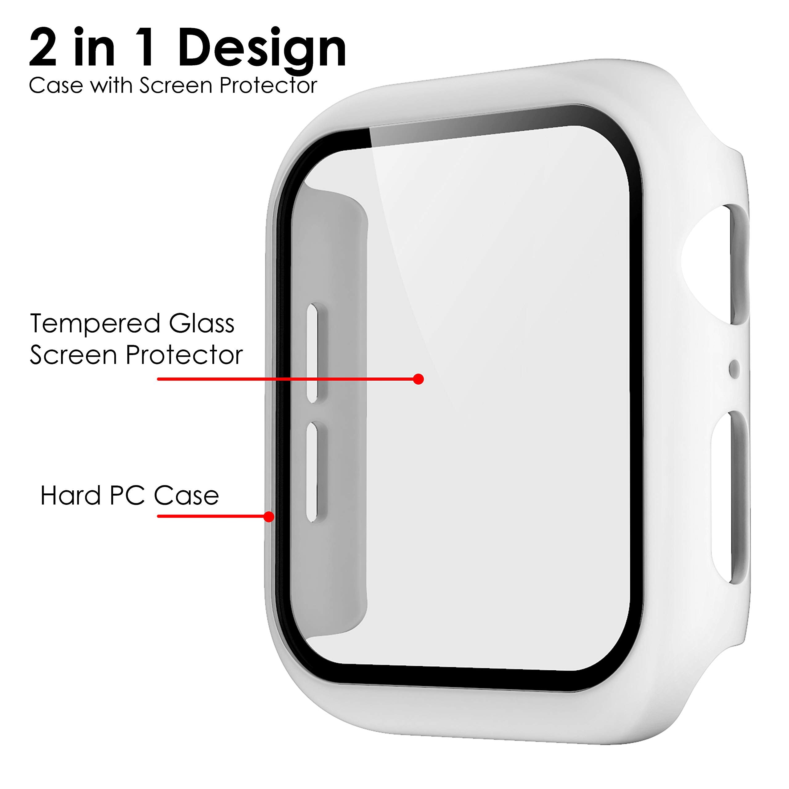 Pokanic [2 Pack Compatible with Apple Watch 9 8 7 6 5 4 3 2 1 SE Series iWatch 9H Tempered Glass Case Full Screen Protector Cover Scratch