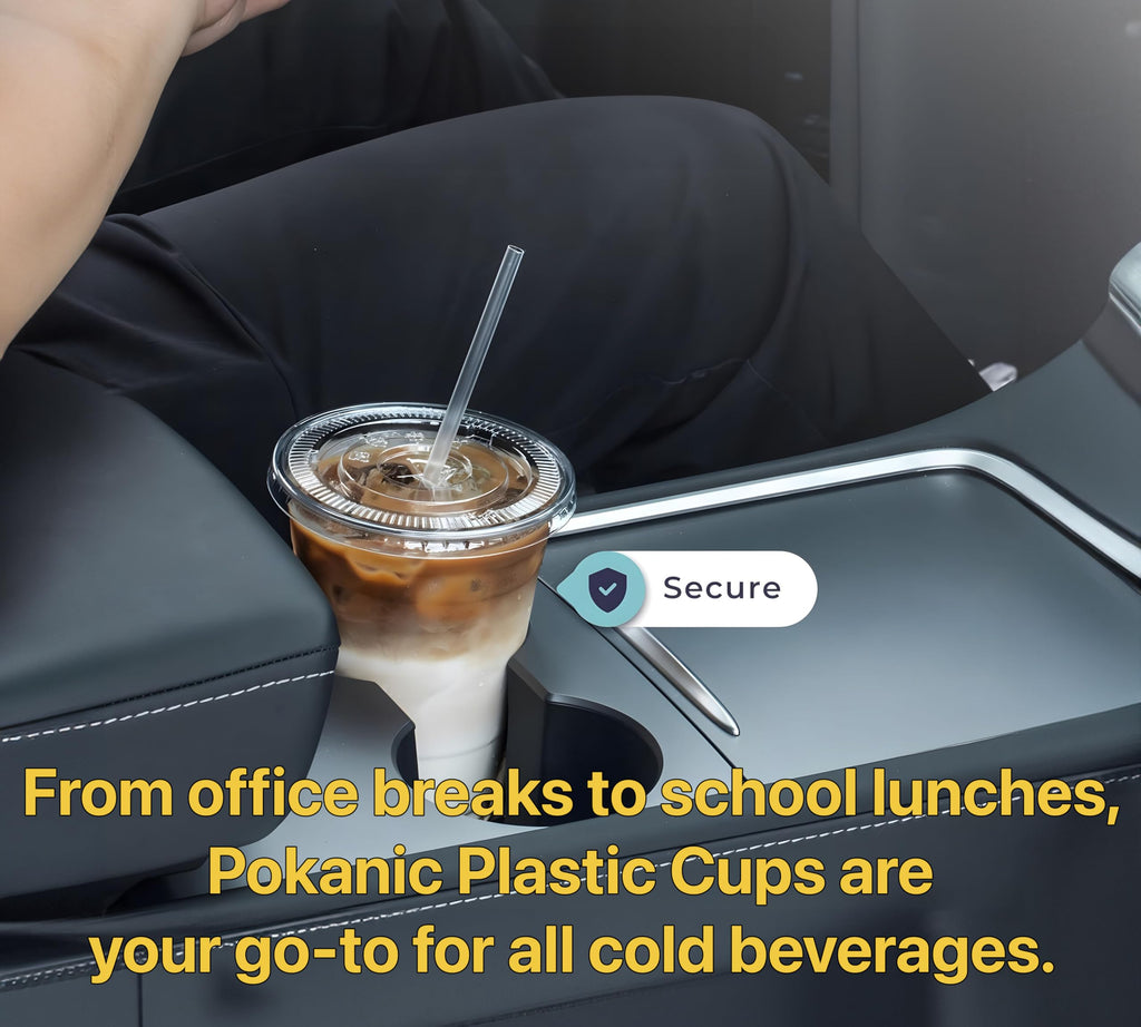 Pokanic Plastic Clear Cups [ oz] with Lids and Straws [ Set] Disposable Cold Beverage Drinking Iced Coffee Water Juice Tea Party Travel Cafe School Office Home Kitchen