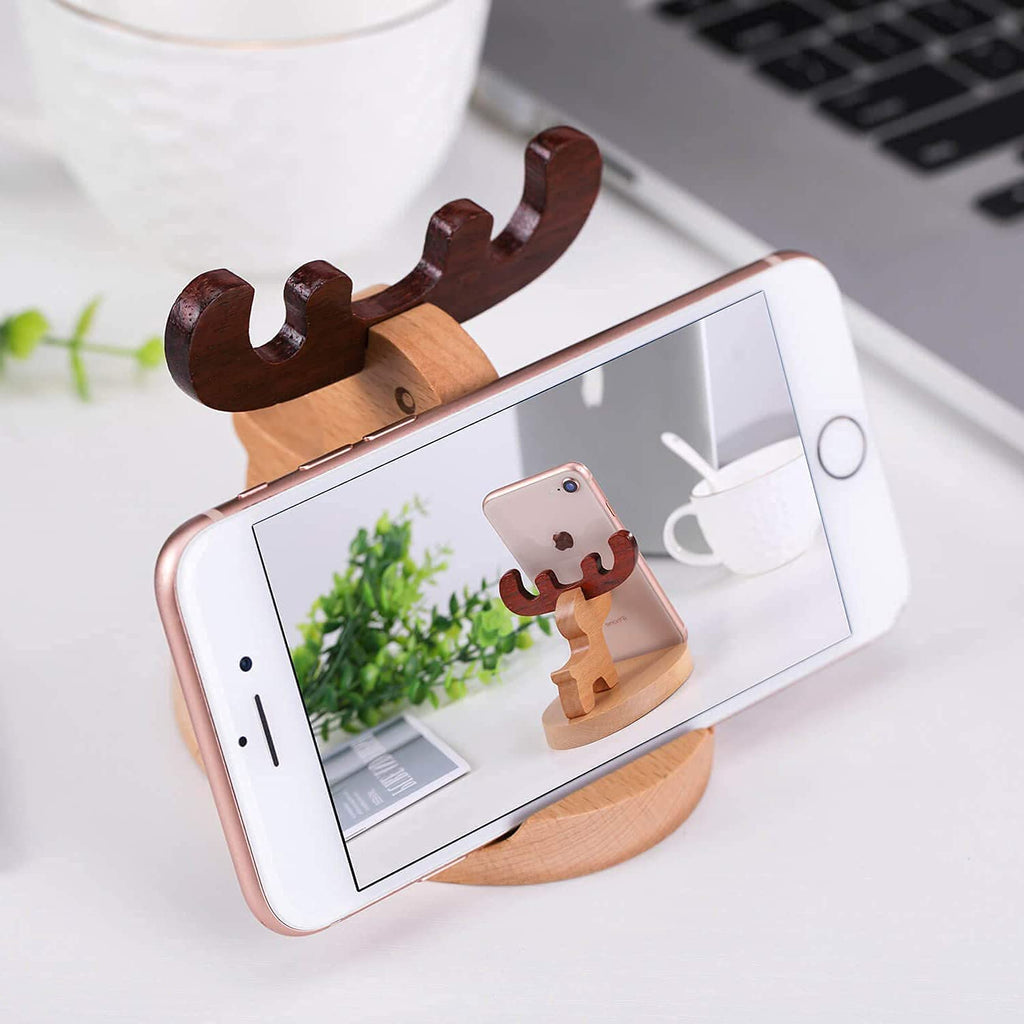 Pokanic Cell Phone Tablet Wooden Stand Dock Holder Cradle Mount Organizer Charger Station Table Desk Room Office School Kitchen Non-Slip Wood