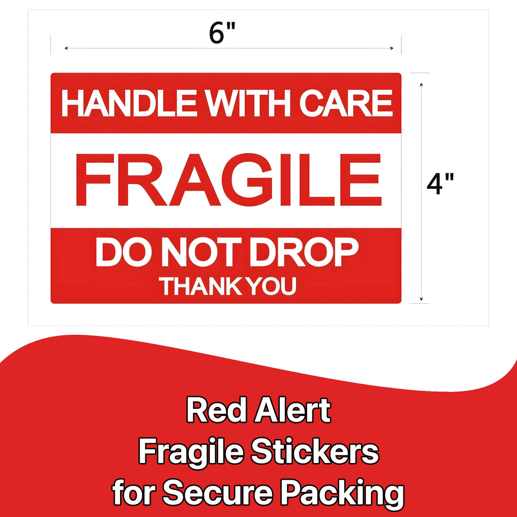Pokanic Fragile x 500 Stickers Per Roll Handle with Care - Thank You Warning Red Permanent Adhesive Labels for Shipping Moving Packing