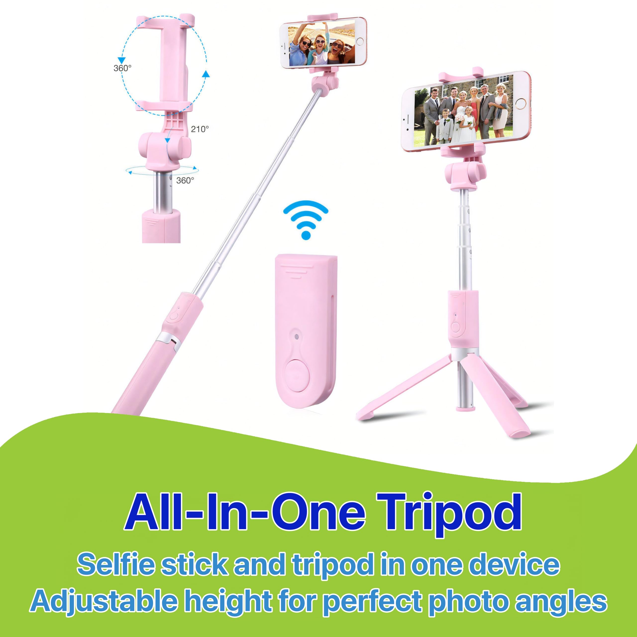 Pokanic Selfie Stick Tripod with Wireless Remote Controller Pouch Extendable Adjustable Stand Mount Light-Weight V-Log Compatible with All Apple iPhone, Samsung Galaxy