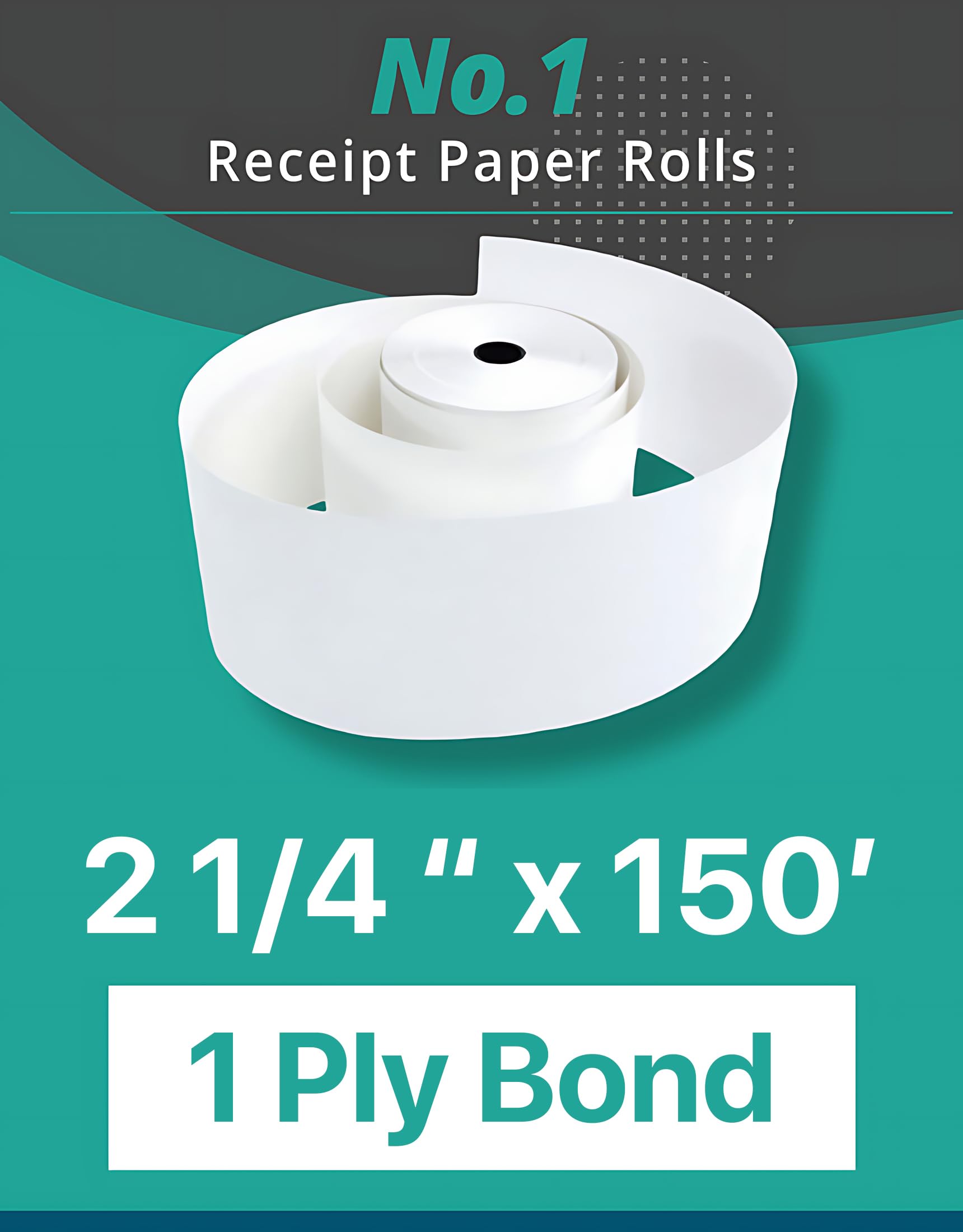 Pokanic 2 1/4 x 150 ft 1 Ply Bond White Paper Rolls 2.25 inch x 150' Adding Machine Kitchen Receipt Printer POS Cash Register Compatible with Epson SNBC Star Sam4s Ellix Bixolon Calculators