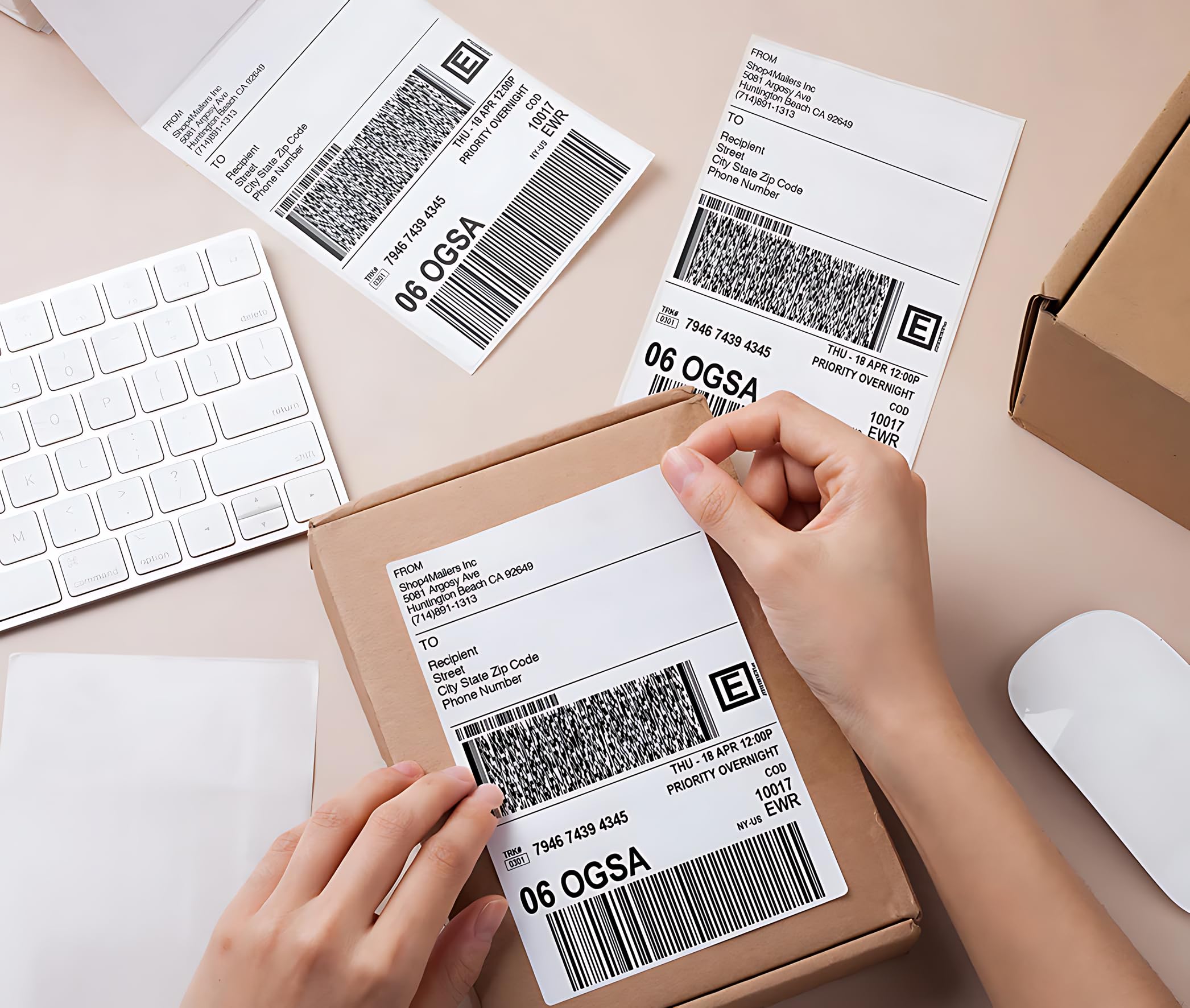 Pokanic Fanfold 4 x 6 inch Thermal Labels Stack Direct White Strong Adhesive Perforated Postage Shipping Printer Compatible with Zebra SNBC Epson Rollo