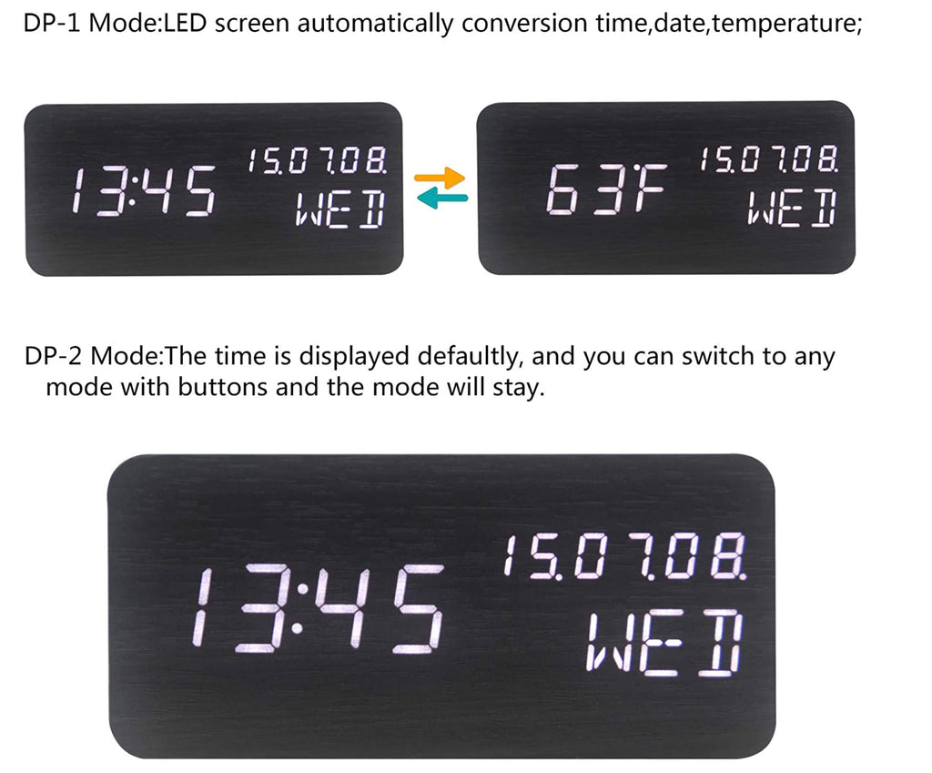 Pokanic Wood Digital Alarm Clock Desk Time, Date(MM/DD/YY), Day of The Week, Temperature, Nightlight Large LED Display Portable Lamp Bedroom, Office, School, Home, Livingroom, Room
