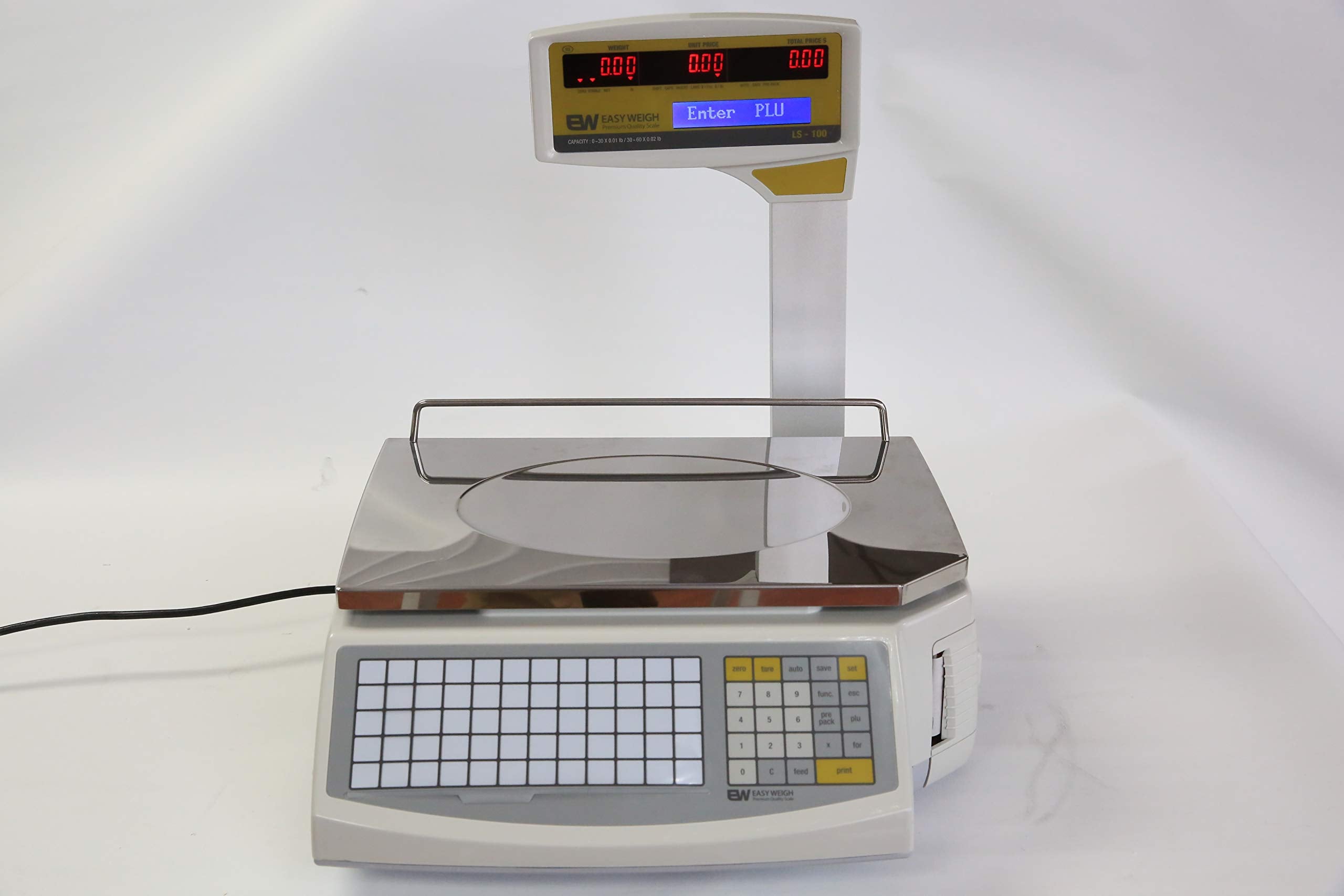Easy Weigh LS-100-N 60 LB Dual Range Fast Reliable Price Computing Printing Scale, LED & Alpha Large LCD, NTEP, Heavy Duty, Easy To Program & USE (Pole Display - Network)