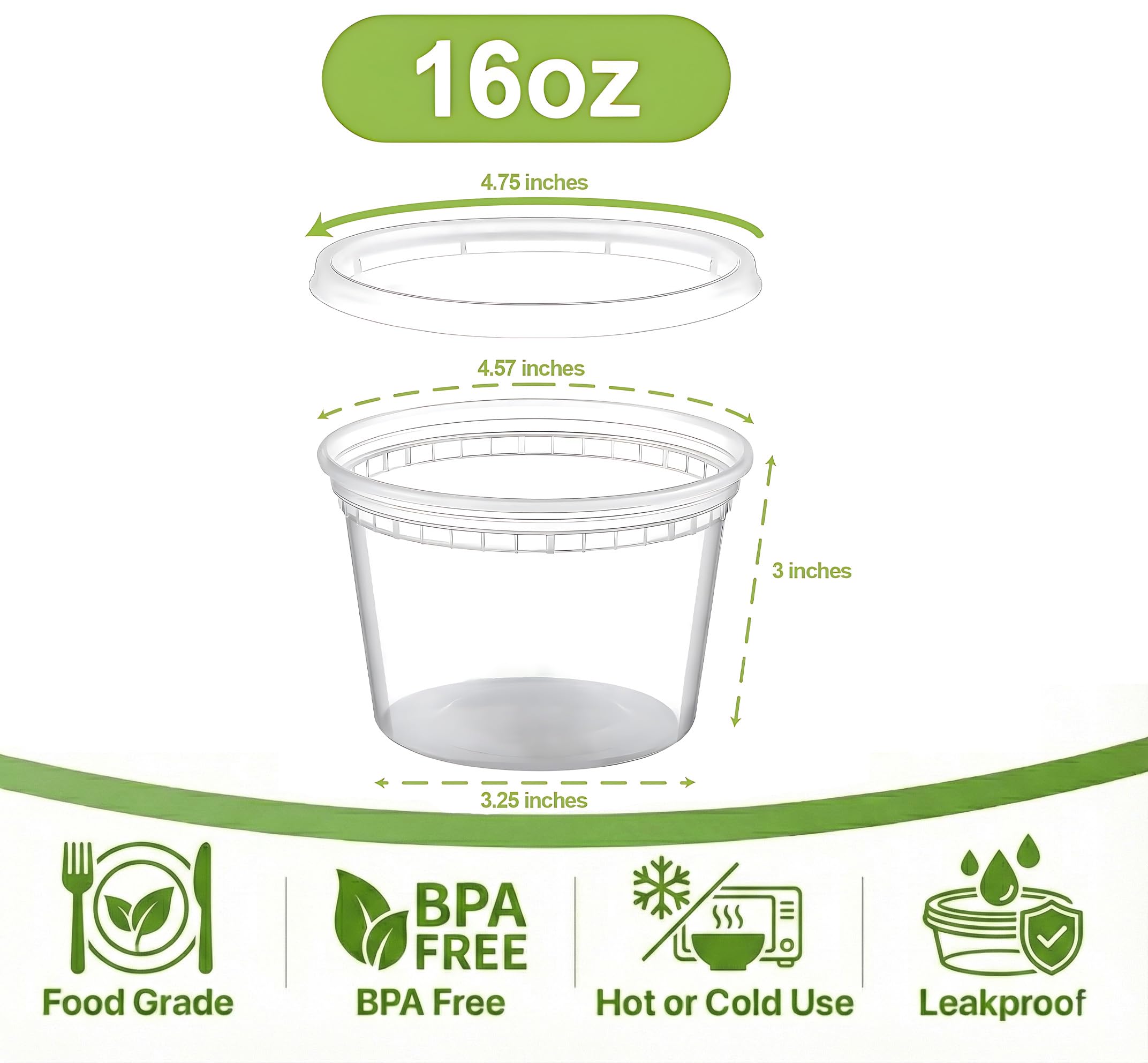 Pokanic Food Storage Containers [50 Set] 16 oz Plastic Deli Containers with Lids Slime Soup Meal Prep Containers | BPA Free | Stackable | Leakproof | Microwave/Dishwasher/Freezer Safe