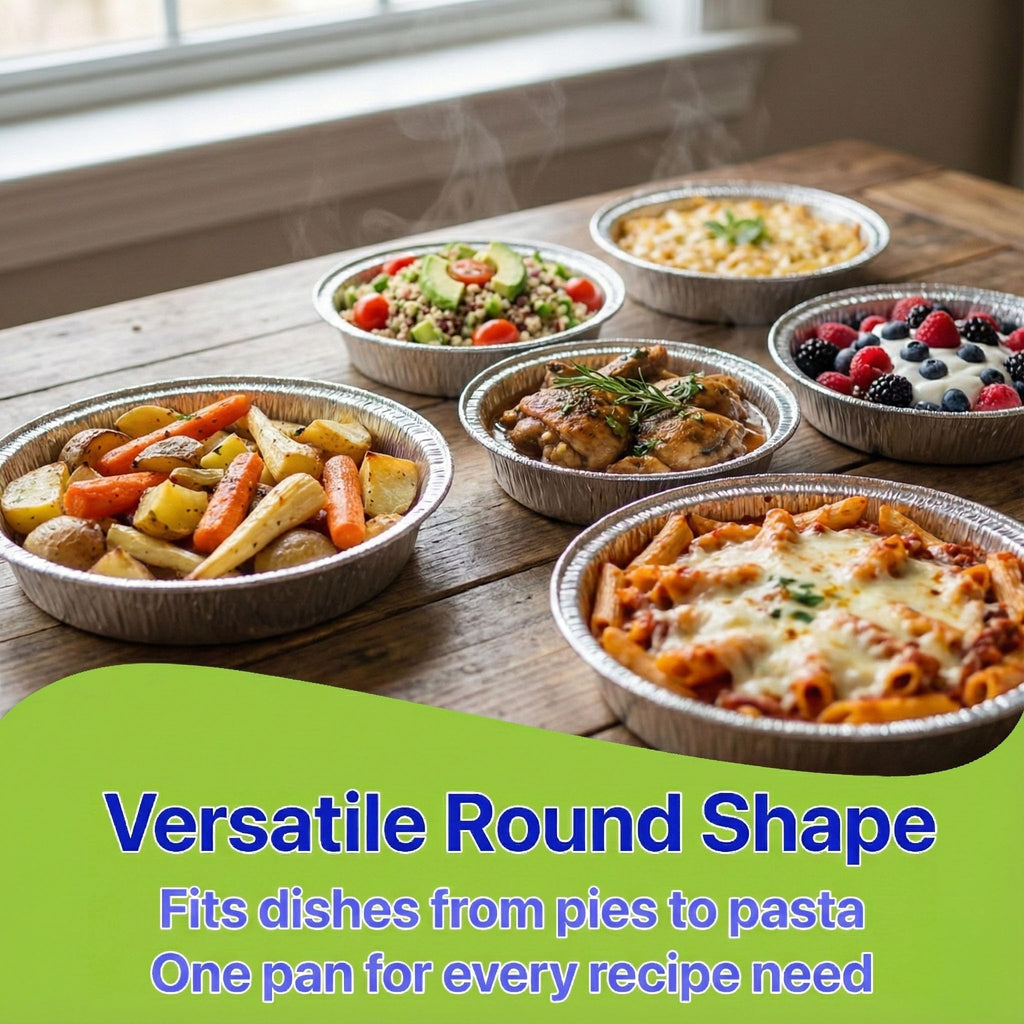 Pokanic Aluminum Foil Pans Round with Clear Dome Lids Recyclable Disposable Containers Straight Walls for Storing, Baking, Meal Prep & Reheating Freezer & Oven Safe