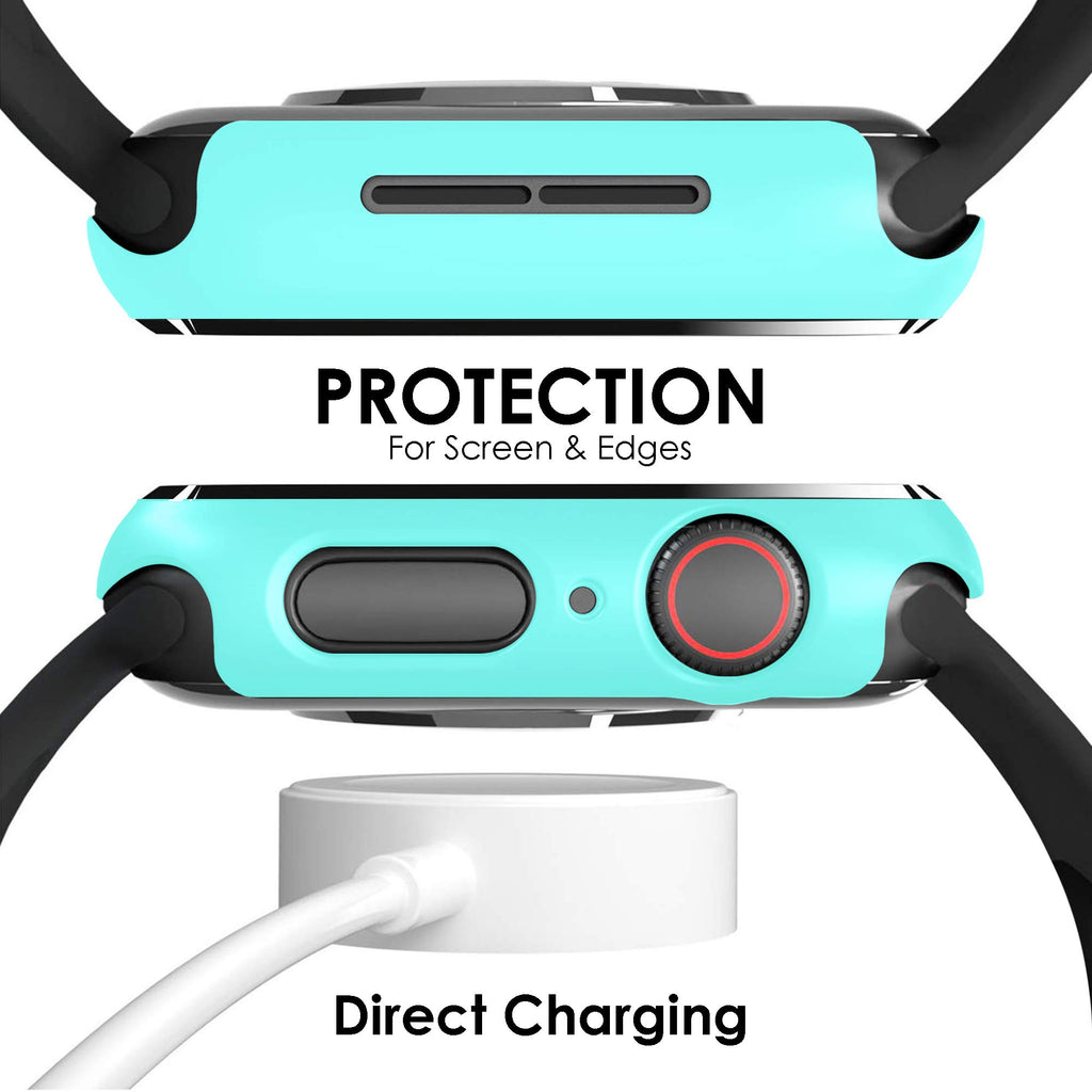 Pokanic [2 Pack Compatible with Apple Watch 9 8 7 6 5 4 3 2 1 SE Series iWatch 9H Tempered Glass Case Full Screen Protector Cover Scratch