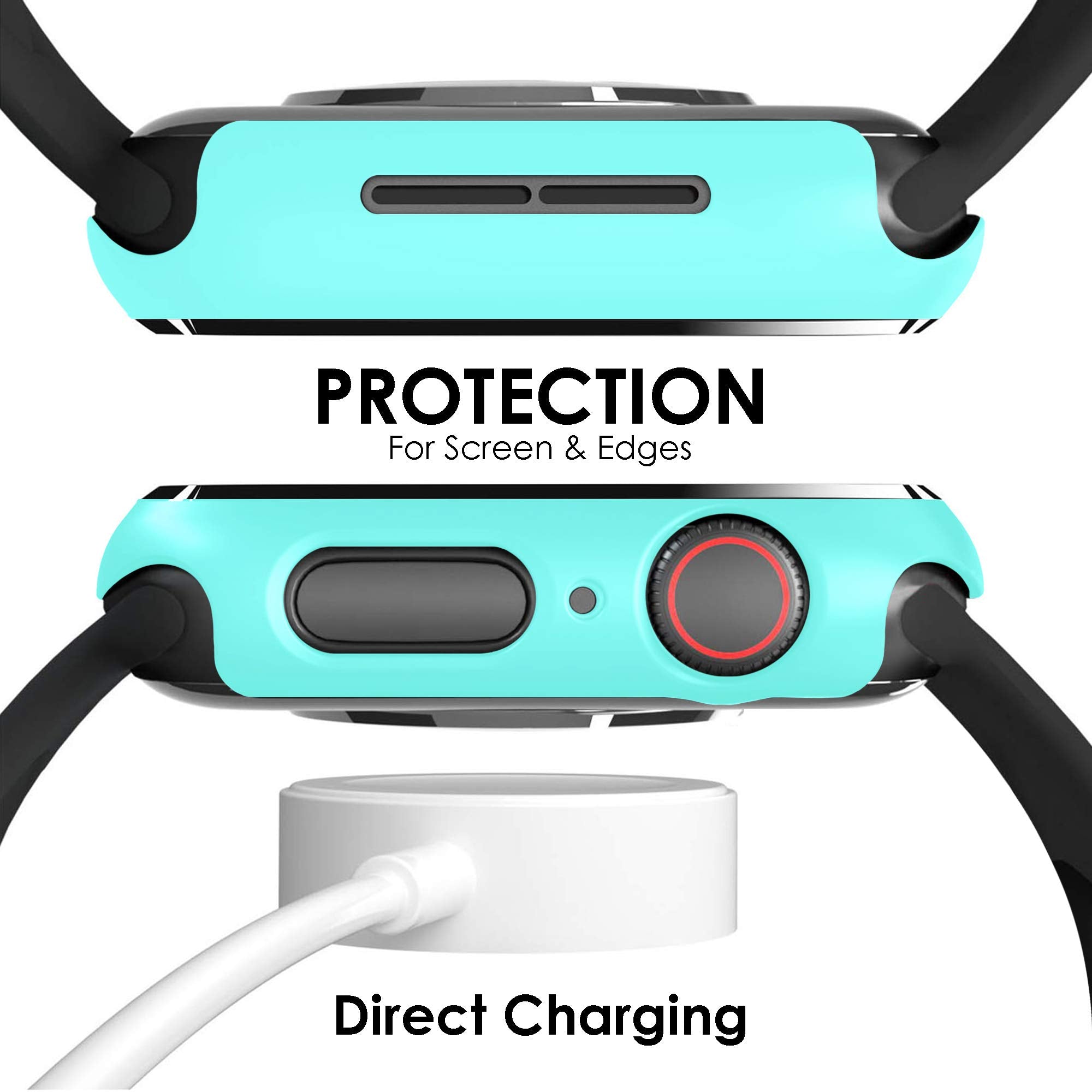 Pokanic [2 Pack Compatible with Apple Watch 9 8 7 6 5 4 3 2 1 SE Series iWatch 9H Tempered Glass Case Full Screen Protector Cover Scratch