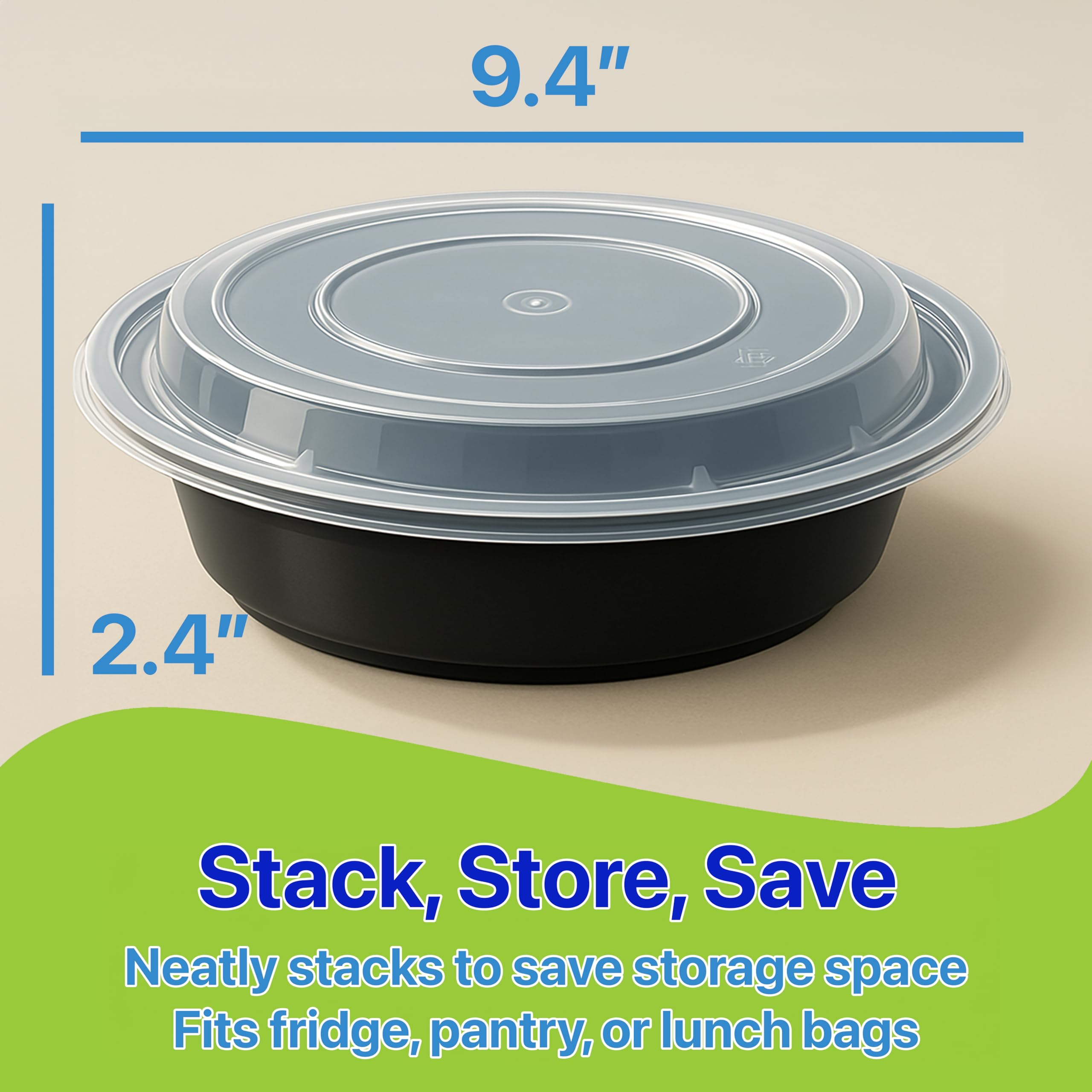 Pokanic Meal Prep Containers Round [ Set] x [ oz] with Lids, 1 compartment, Stackable, Reusable, Leakproof, Food Safe, Microwave, Freezer & Dishwasher Safe for Food Prep Storage