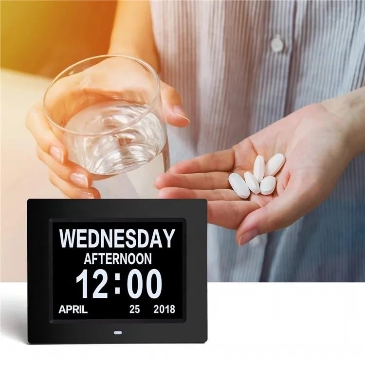 Pokanic Digital Calendar Date Multi Alarm Clock 8 inch Large Display Auto-Dimming Electic Desk Table Wall Mount Office, Home, Kitchen, Room, School, Bedroom, Living Room