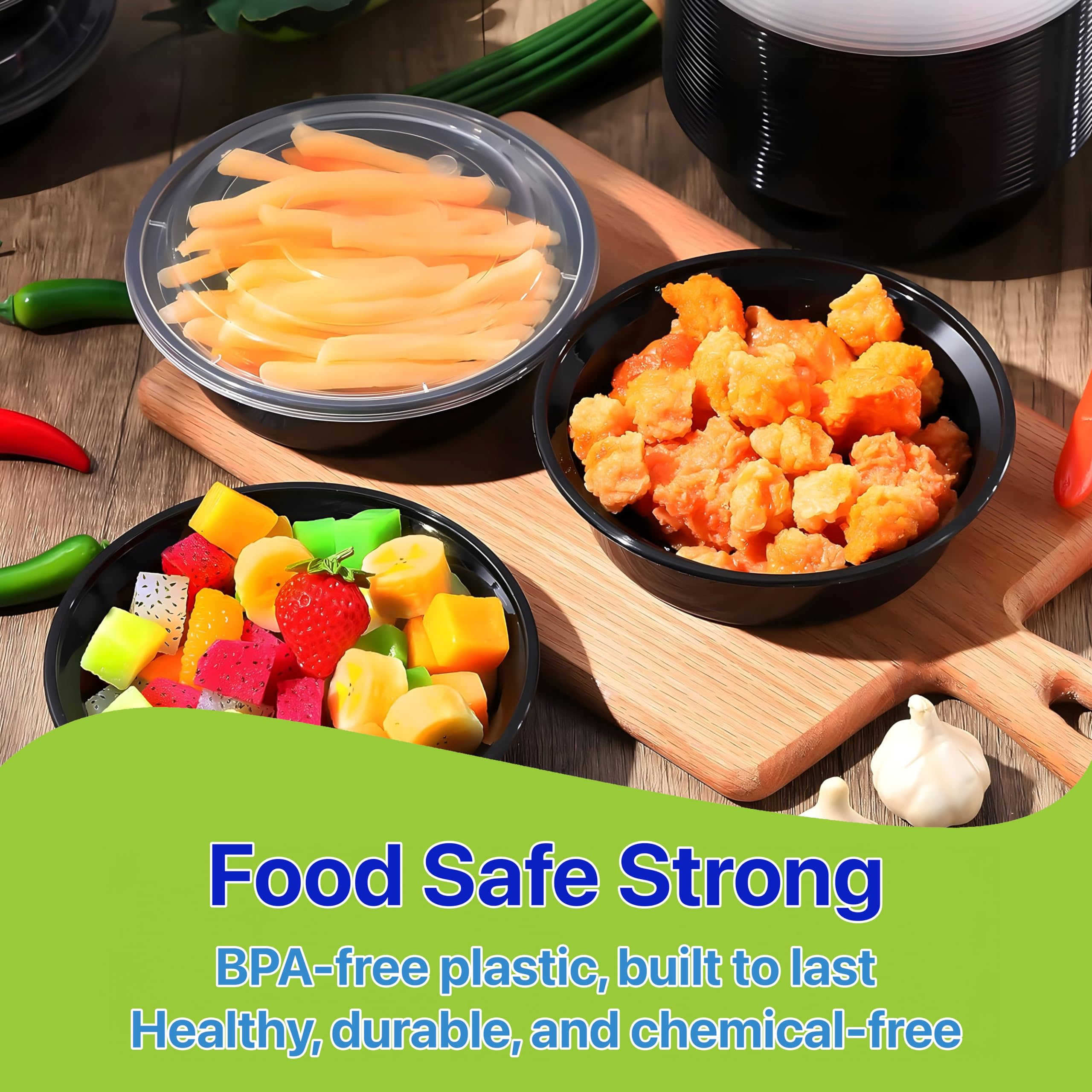 Pokanic Meal Prep Containers Round [ Set] x [ oz] with Lids, 1 compartment, Stackable, Reusable, Leakproof, Food Safe, Microwave, Freezer & Dishwasher Safe for Food Prep Storage