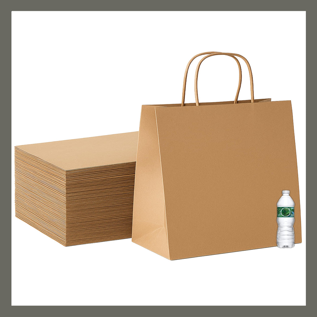 Pokanic Brown Kraft Paper Lunch Bags with Handles – [ Bags] x [ Inch] Reusable & Recyclable, Strong for Meal Prep, To-Go, Takeout, Parties & Small Business Use