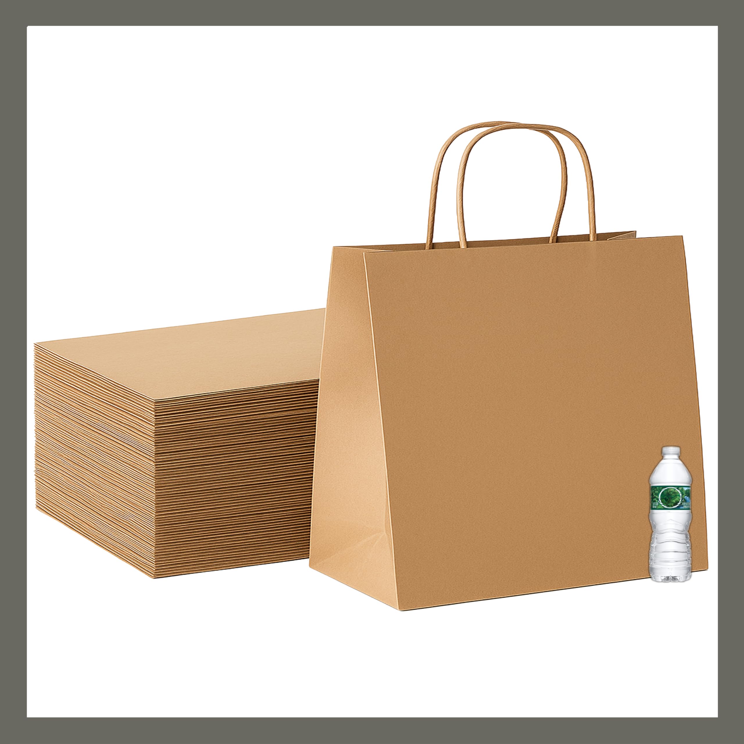 Pokanic Brown Kraft Paper Lunch Bags with Handles – [ Bags] x [ Inch] Reusable & Recyclable, Strong for Meal Prep, To-Go, Takeout, Parties & Small Business Use