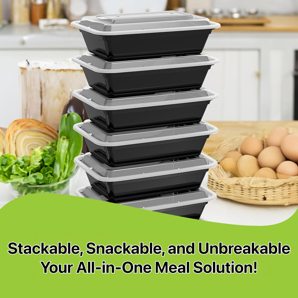 Pokanic Meal Prep Containers [ Set] oz with Lids, 1 compartment, Stackable, Reusable, Leakproof, Food Safe, Microwave, Freezer & Dishwasher Safe for Food Prep Storage Bento Box