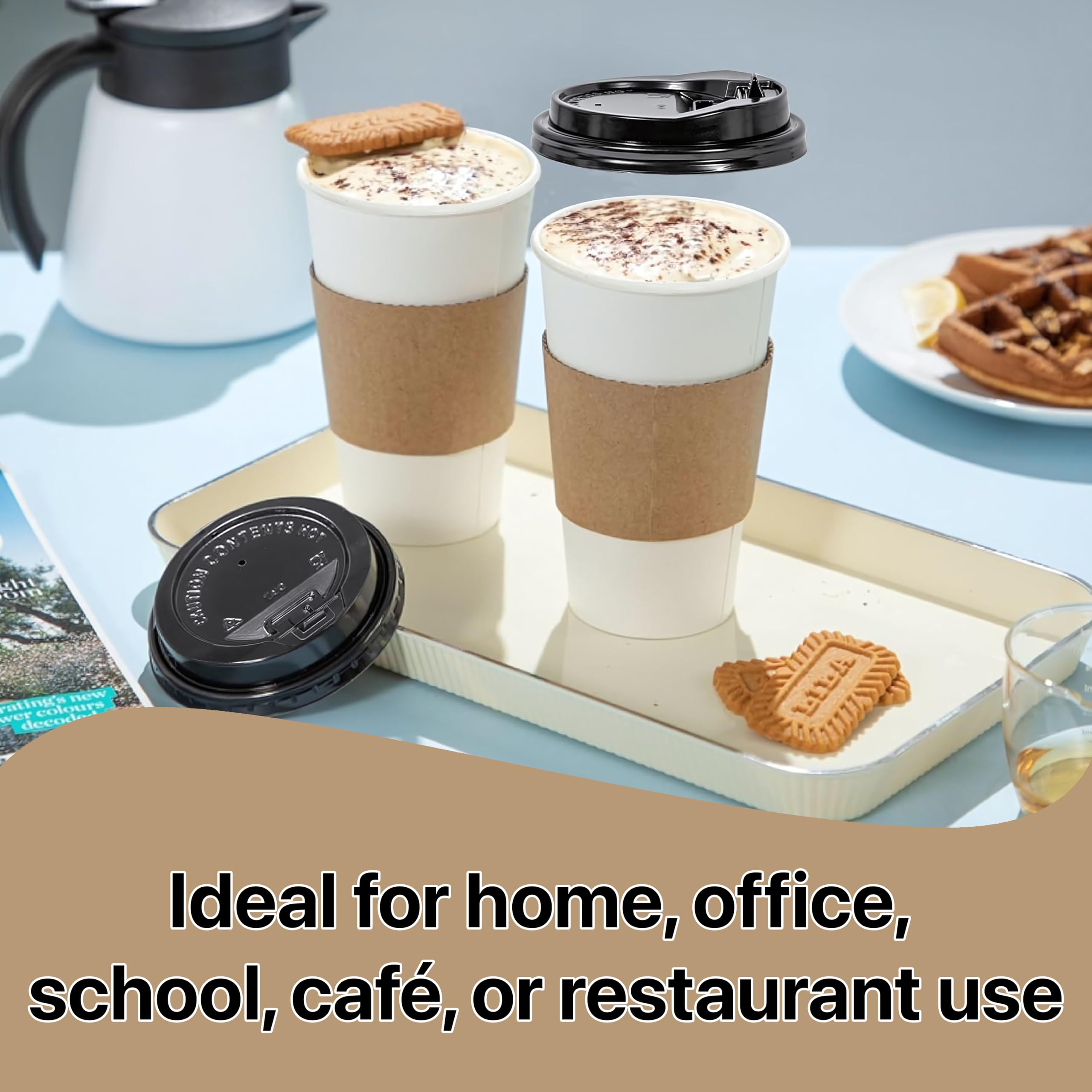 Pokanic Paper White Cups [ oz] with Lids and Sleeves x [10 Set] Disposable Hot Cold Coffee Water Beverage Drinking for School Office Home Kitchen Cafe Restaurant