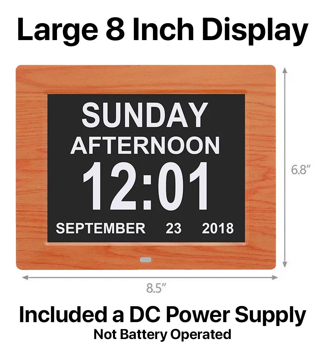 Pokanic Digital Calendar Date Multi Alarm Clock 8 inch Large Display Auto-Dimming Electic Desk Table Wall Mount Office, Home, Kitchen, Room, School, Bedroom, Living Room