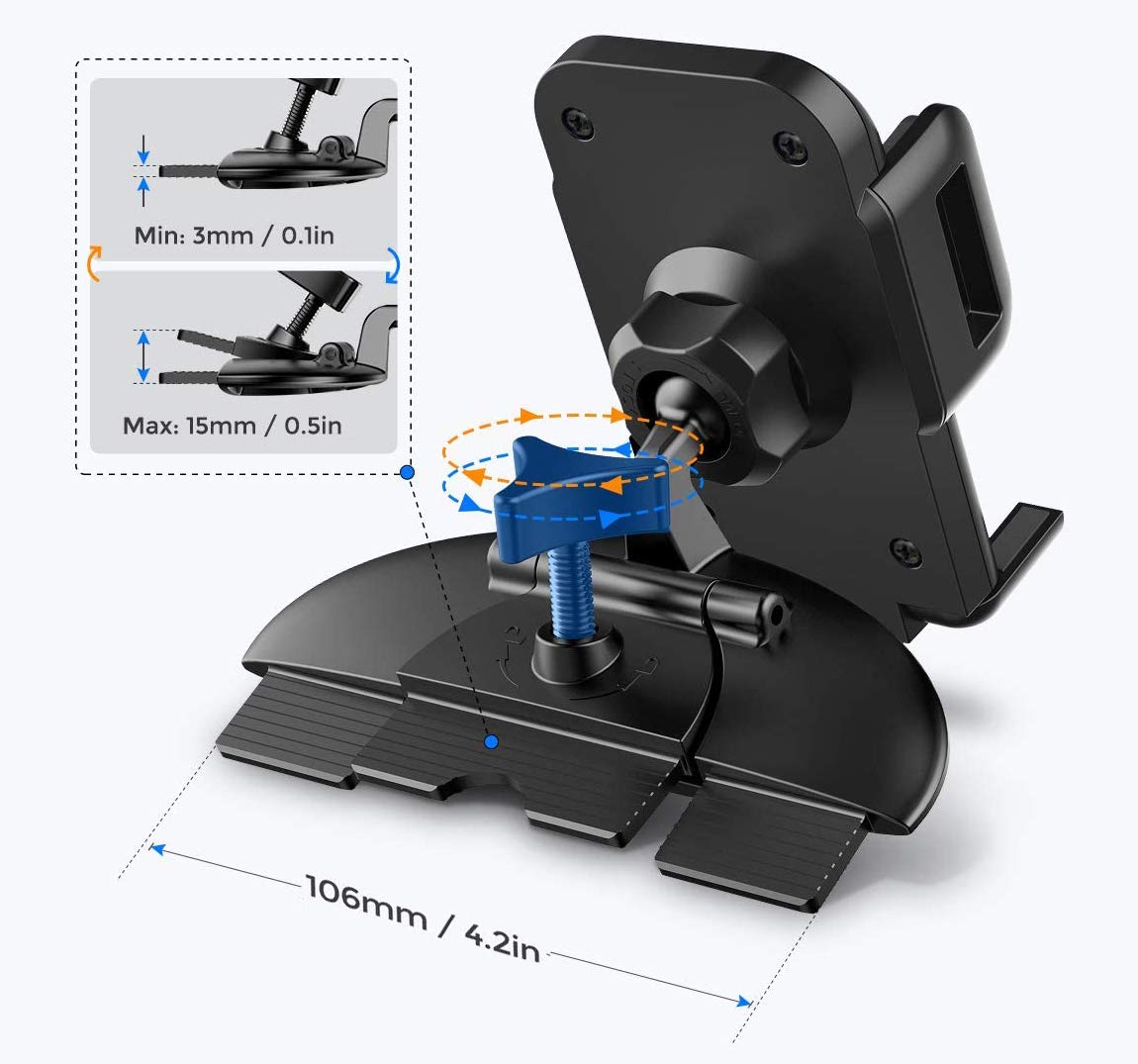 Pokanics Car Phone Mount CD Slot Holder – 360° Rotation Adjustable Stand with One Touch Clamp & Three-Side Grip – Universal Cell Phone Holder for iPhone, Samsung Galaxy Truck & SUV (CD Slot Mount)
