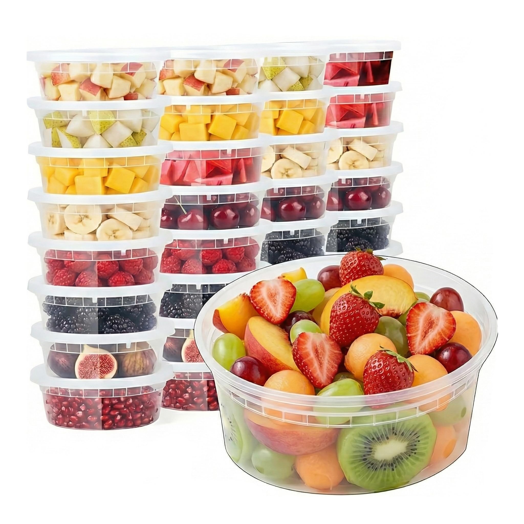 Pokanic Food Storage Containers [50 Set] 16 oz Plastic Deli Containers with Lids Slime Soup Meal Prep Containers | BPA Free | Stackable | Leakproof | Microwave/Dishwasher/Freezer Safe