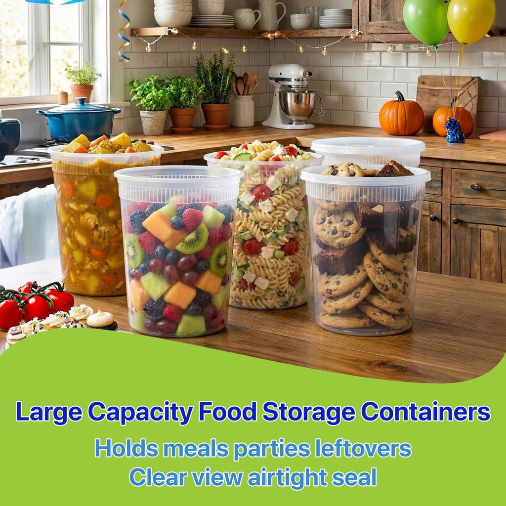 Pokanic Food Storage Containers [50 Set] 16 oz Plastic Deli Containers with Lids Slime Soup Meal Prep Containers | BPA Free | Stackable | Leakproof | Microwave/Dishwasher/Freezer Safe