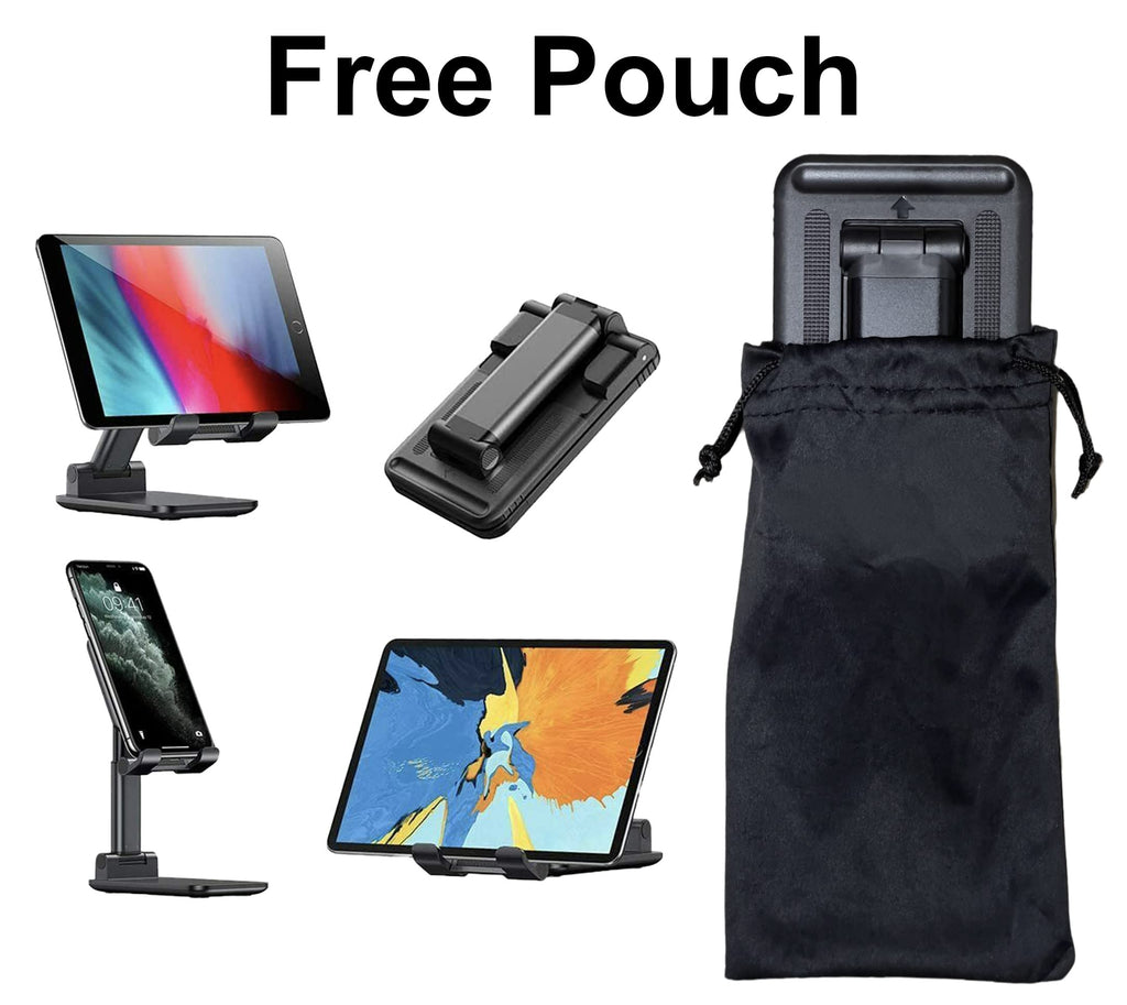 Pokanic Cellphone Tablet Stand Mount Fully Foldable Dock Holder Cradle Charger Station Desk Room Office School Kitchen Travel Portable Adjustable Multi-Angle Non-Slip Durable Stable