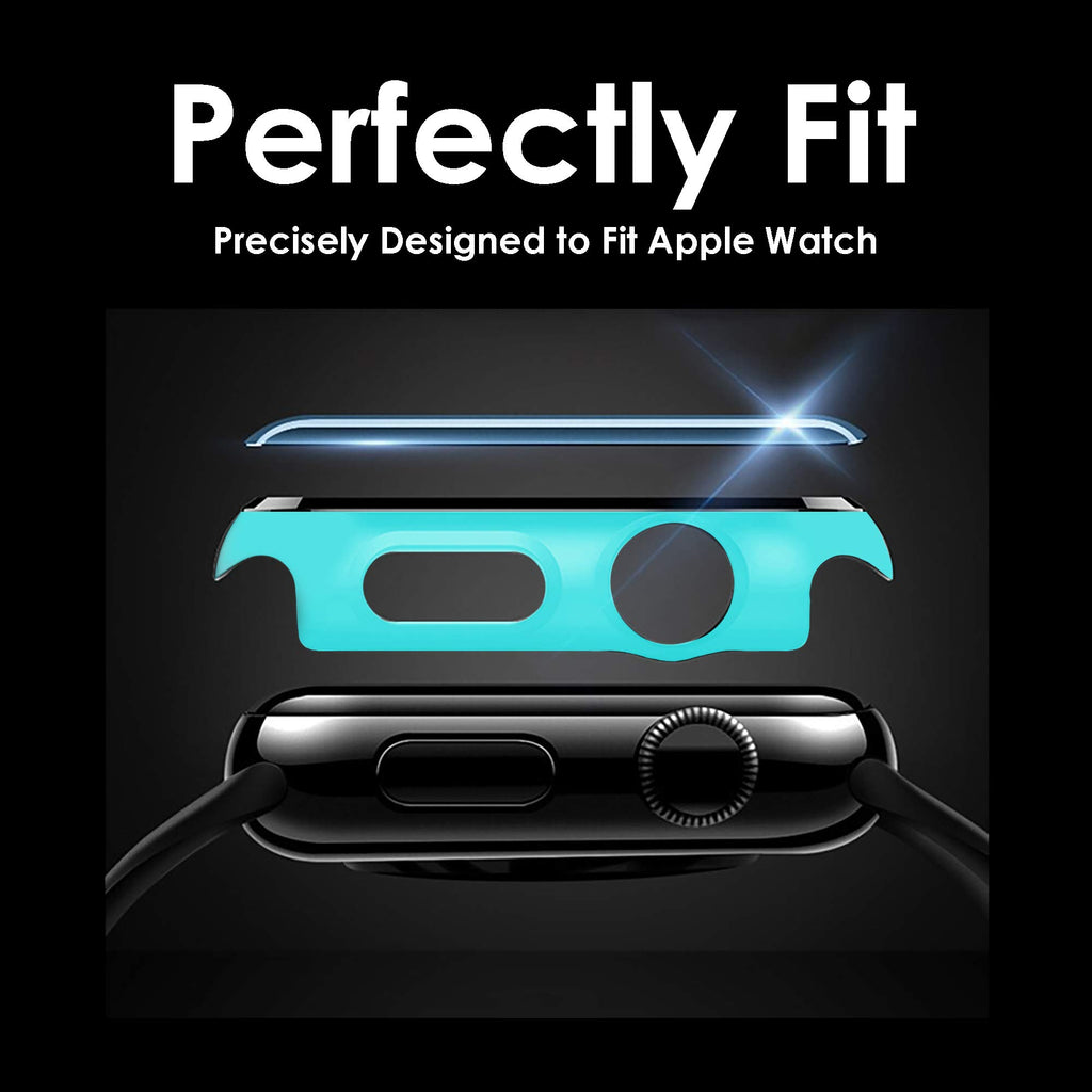Pokanic [2 Pack Compatible with Apple Watch 9 8 7 6 5 4 3 2 1 SE Series iWatch 9H Tempered Glass Case Full Screen Protector Cover Scratch