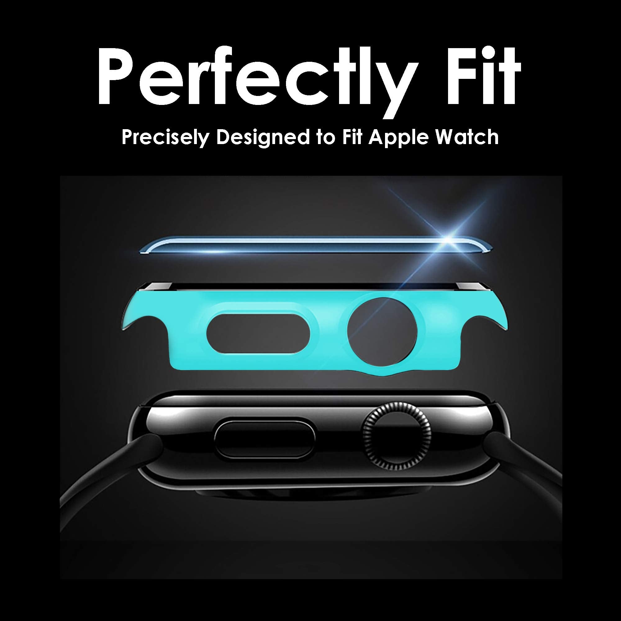 Pokanic [2 Pack Compatible with Apple Watch 9 8 7 6 5 4 3 2 1 SE Series iWatch 9H Tempered Glass Case Full Screen Protector Cover Scratch
