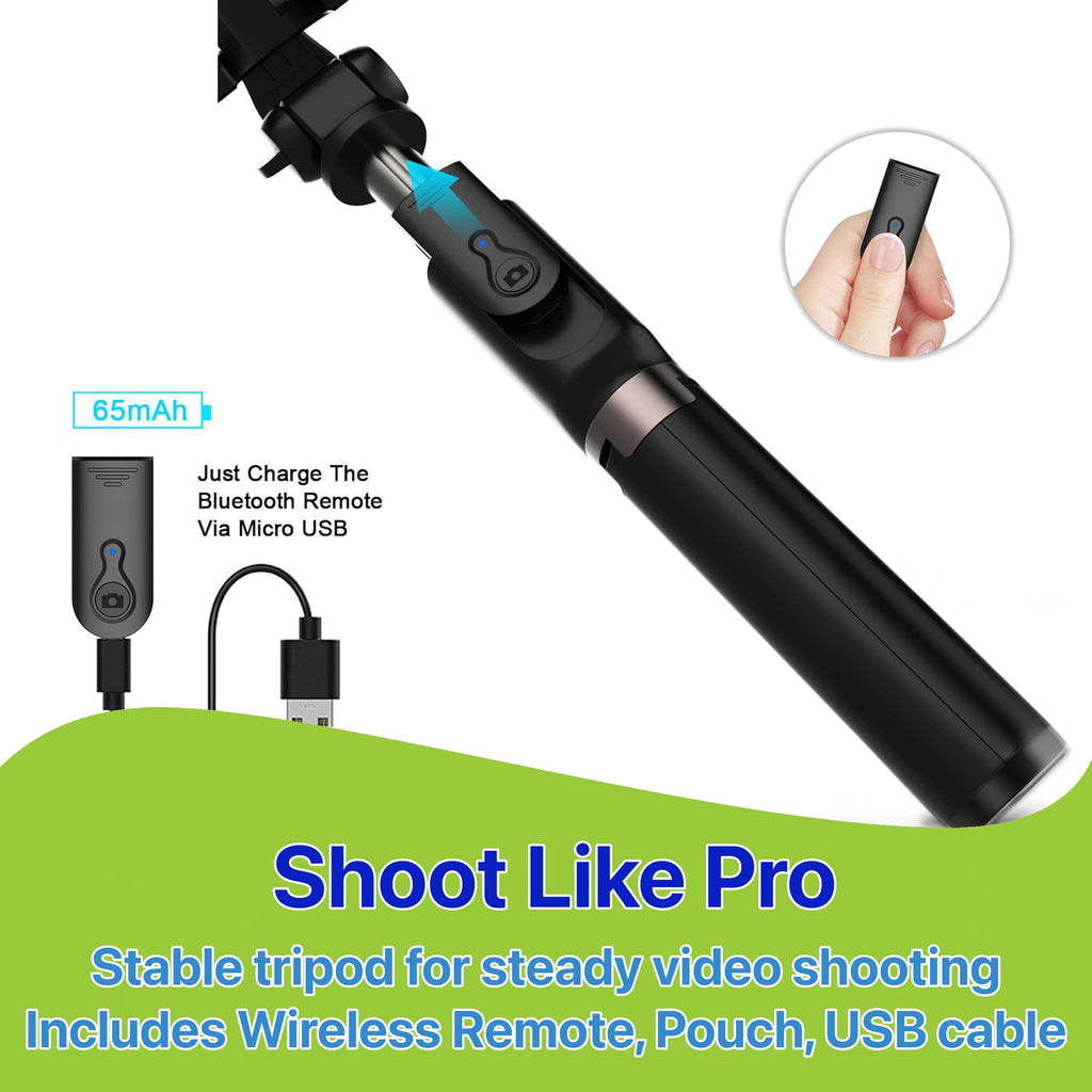 Pokanic Selfie Stick Tripod with Wireless Remote Controller Pouch Extendable Adjustable Stand Mount Light-Weight V-Log Compatible with All Apple iPhone, Samsung Galaxy