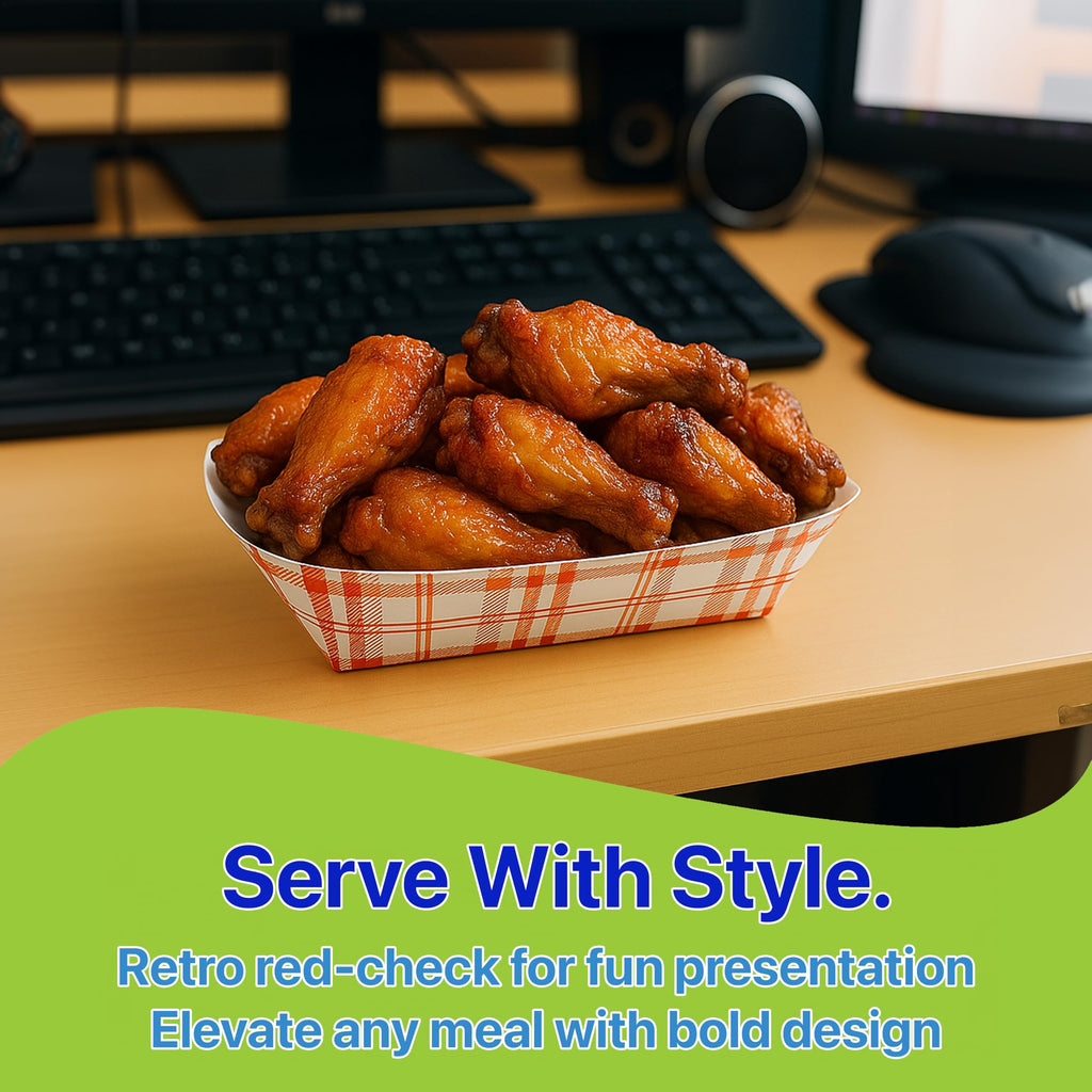 Pokanic Checkered Kraft Paper Boat Trays [ lb] x [ Pack] Disposable [ x x x] Containers Bowls Baskets Heavy-Duty Foods Snacks Hot Dogs Sandwich Burgers Popcorn Chips Tacos Nachos