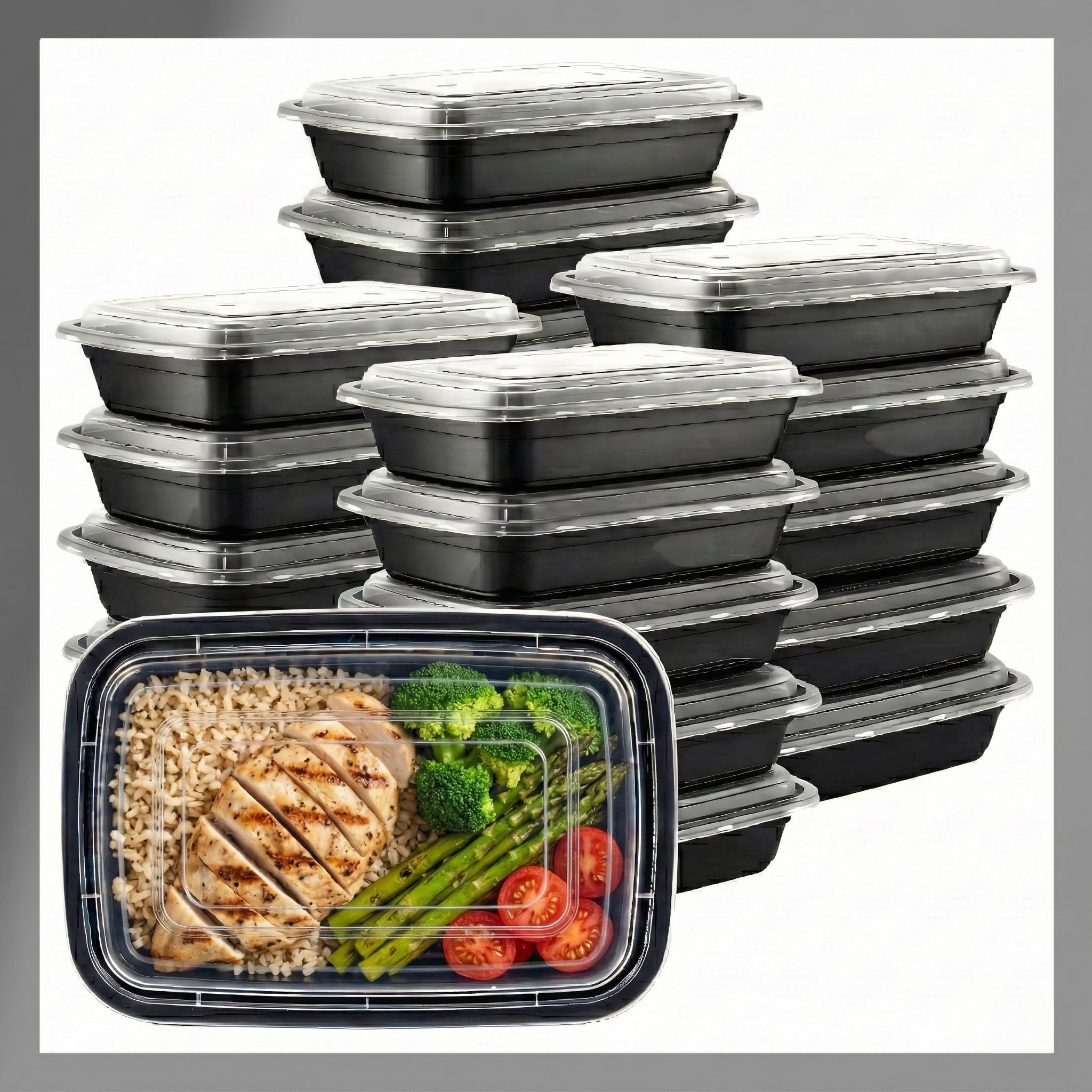 Pokanic Meal Prep Containers [ Set] oz with Lids, 1 compartment, Stackable, Reusable, Leakproof, Food Safe, Microwave, Freezer & Dishwasher Safe for Food Prep Storage Bento Box