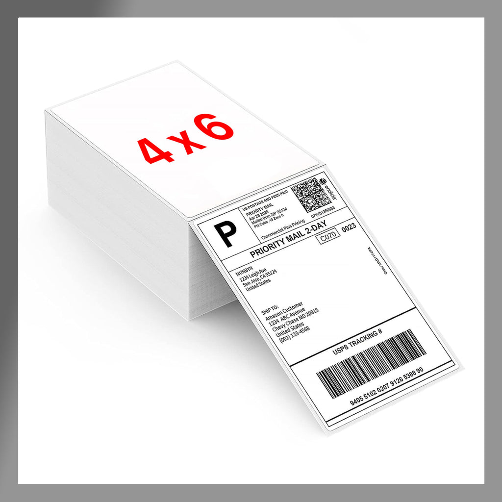 Pokanic Fanfold 4 x 6 inch Thermal Labels Stack Direct White Strong Adhesive Perforated Postage Shipping Printer Compatible with Zebra SNBC Epson Rollo