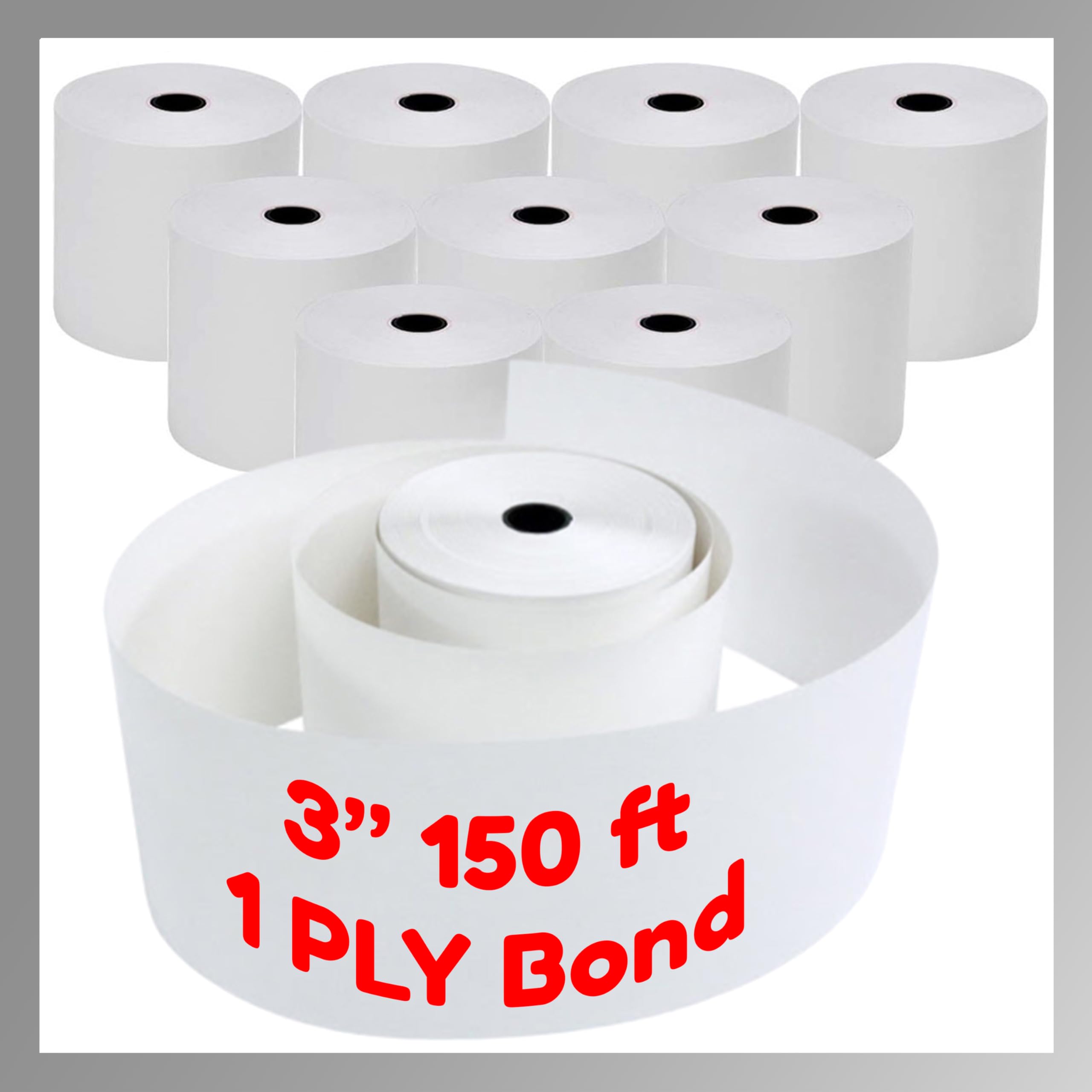 Pokanic 3" x 150' 1 Ply Bond White Paper Rolls Kitchen Receipt POS Cash Register Compatible with Clover Epson SNBC Star Sam4s Ellix Bixolon Impact Printers SP700 ERC30 34 38 TMU200