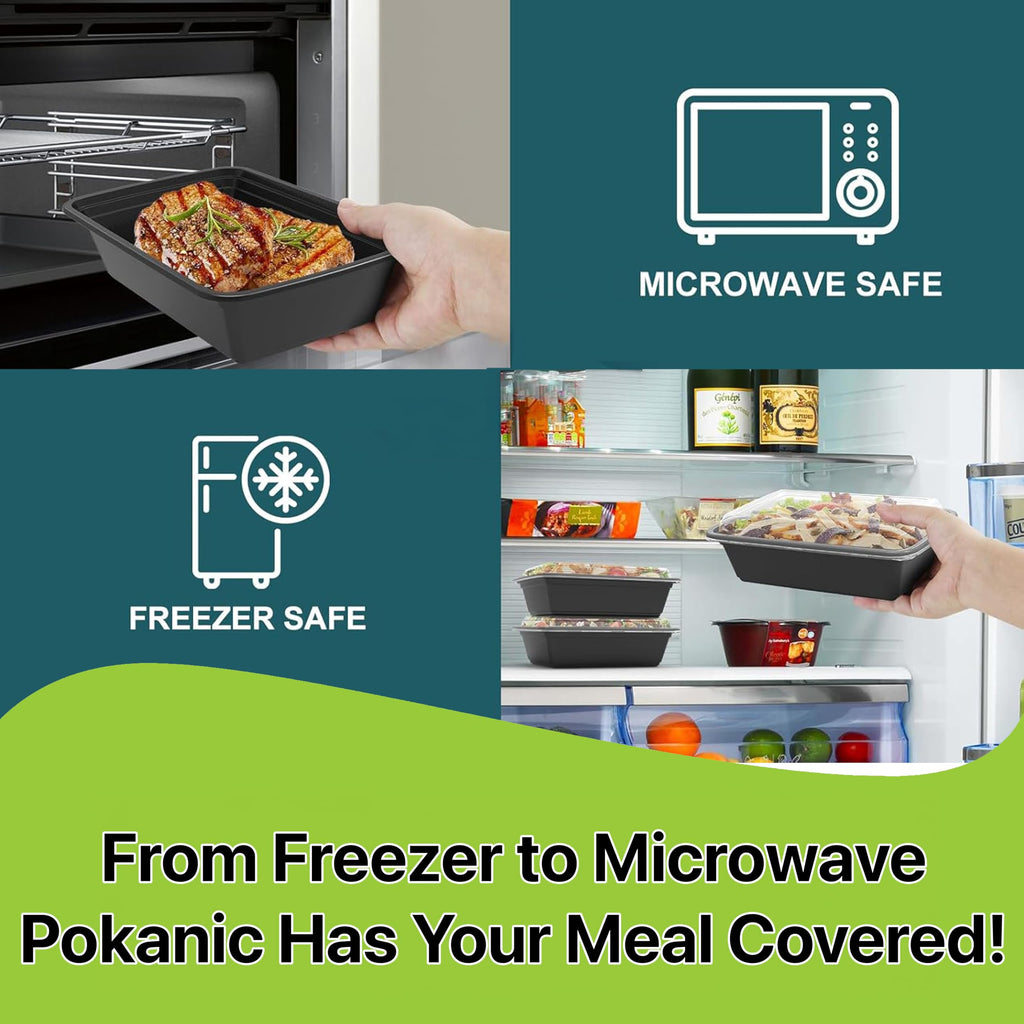 Pokanic Meal Prep Containers [ Set] oz with Lids, 1 compartment, Stackable, Reusable, Leakproof, Food Safe, Microwave, Freezer & Dishwasher Safe for Food Prep Storage Bento Box