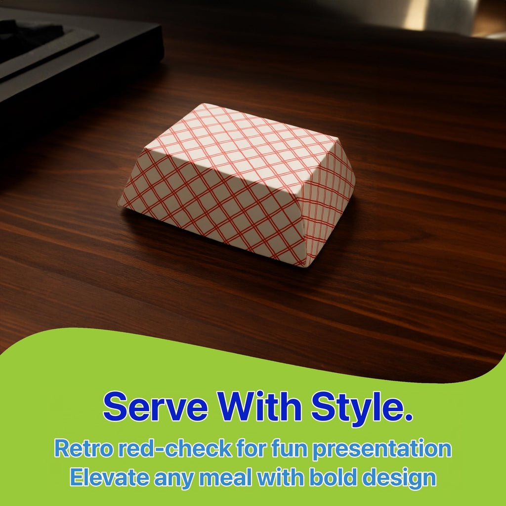 Pokanic Checkered Kraft Paper Boat Trays [ lb] x [ Pack] Disposable [ x x x] Containers Bowls Baskets Heavy-Duty Foods Snacks Hot Dogs Sandwich Burgers Popcorn Chips Tacos Nachos