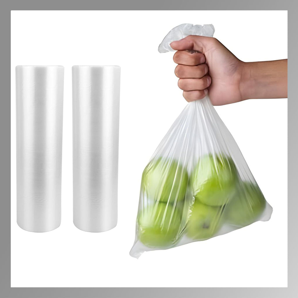 Pokanic Clear Plastic Produce Bags Reusable Washable Freshness Disposable Continuous Roll Easy Peel Off Kitchen Office Grocery Home Use for Produce Food Fruits Bread Storage