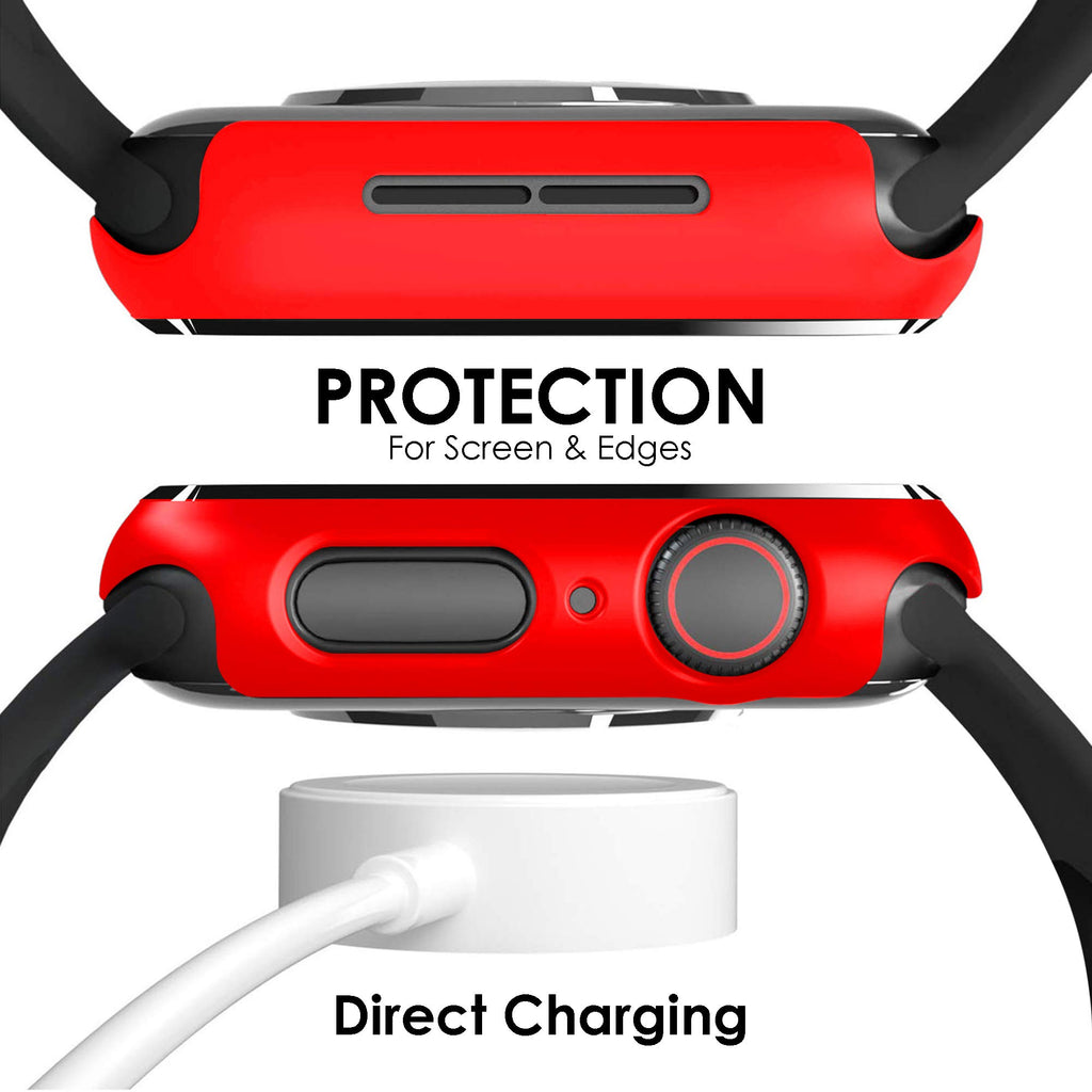 Pokanic [2 Pack Compatible with Apple Watch 9 8 7 6 5 4 3 2 1 SE Series iWatch 9H Tempered Glass Case Full Screen Protector Cover Scratch