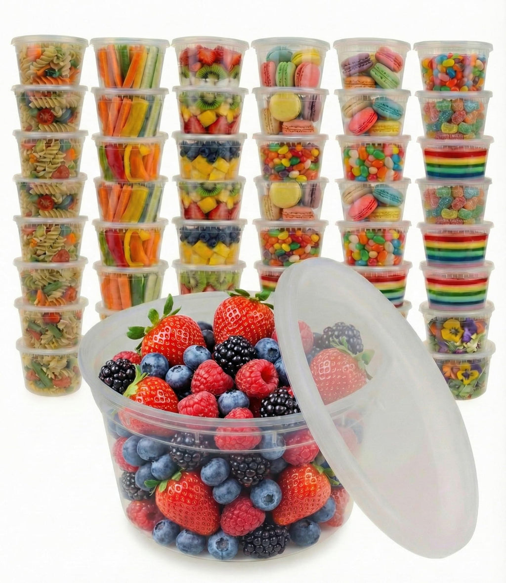 Pokanic Food Storage Containers [50 Set] 16 oz Plastic Deli Containers with Lids Slime Soup Meal Prep Containers | BPA Free | Stackable | Leakproof | Microwave/Dishwasher/Freezer Safe